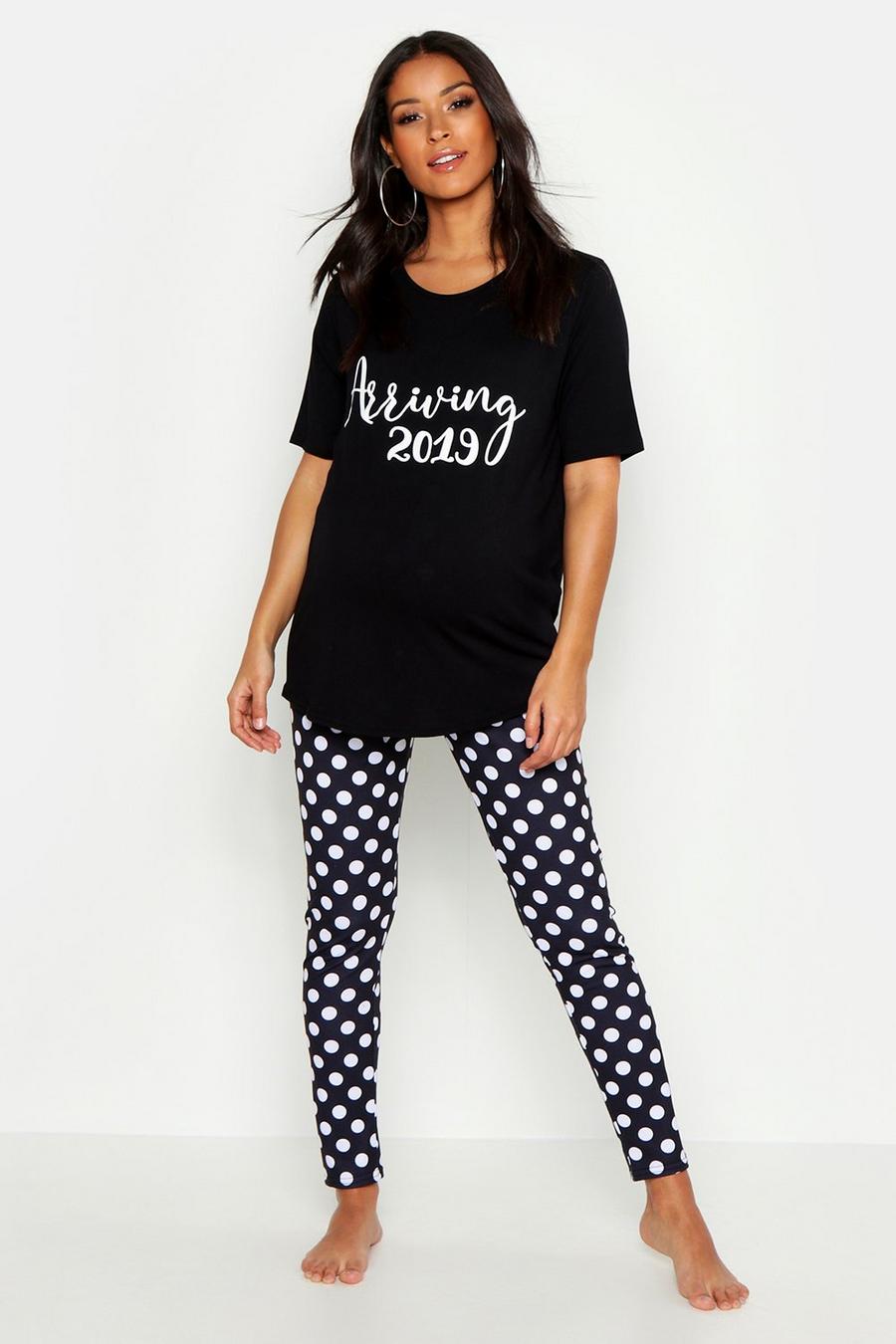 Mammakläder - "Arriving 2019" pyjamasset med långbyxor image number 1