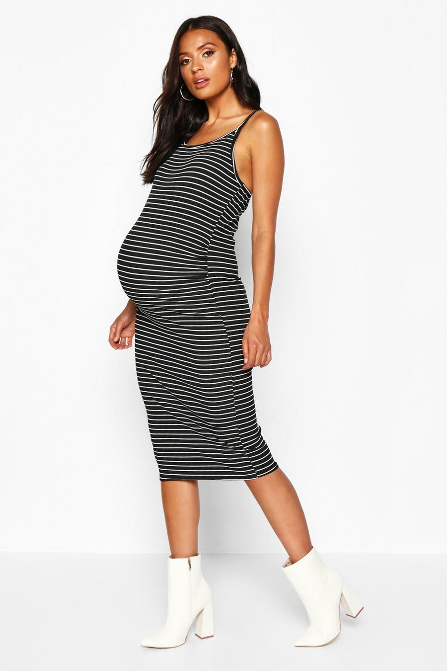 Maternity Stripe Strappy Rib Bodycon Dress image number 1