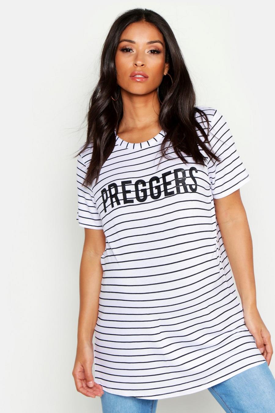 Mammakläder - "Preggers" randig t-shirt med slogan image number 1