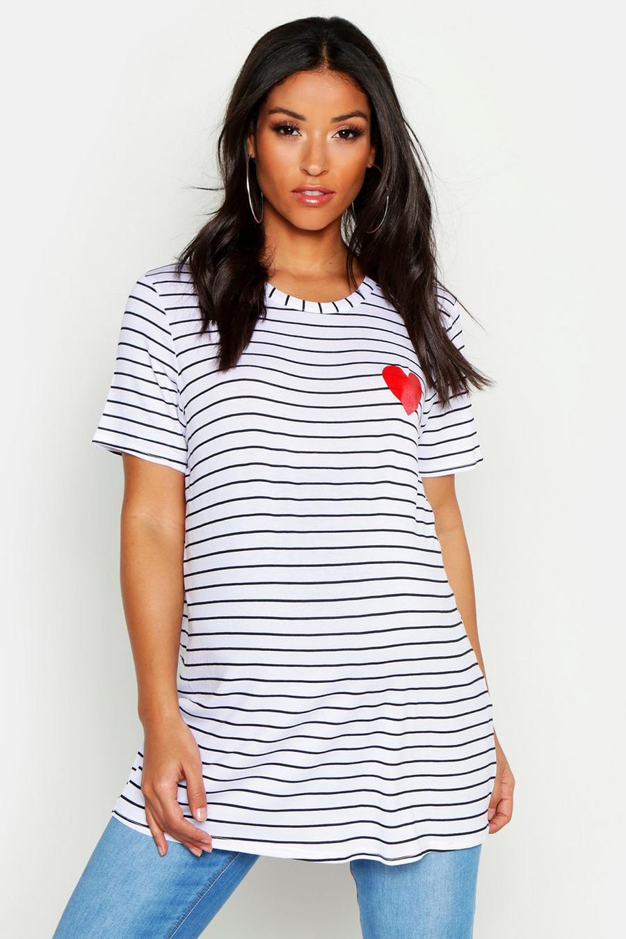Maternity Stripe Heart T-Shirt image number 1