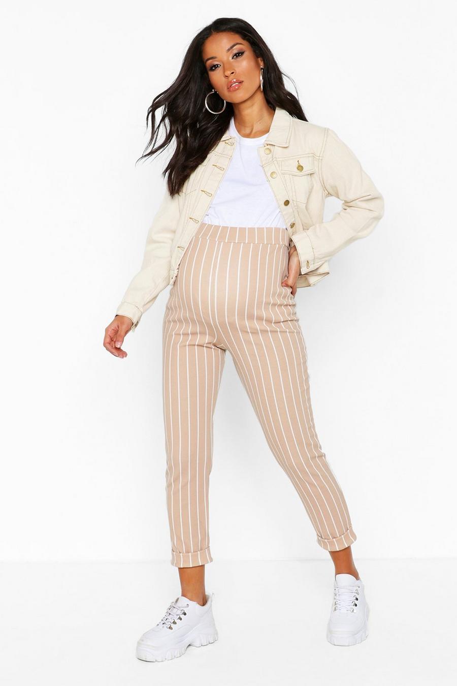 Camel Maternity Stripe Tapered Pants image number 1