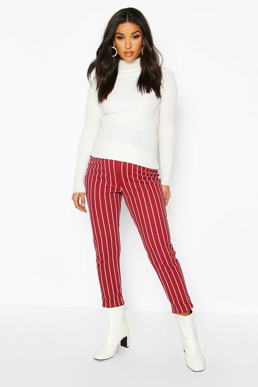 Wine Maternity Stripe Tapered Pants image number 1