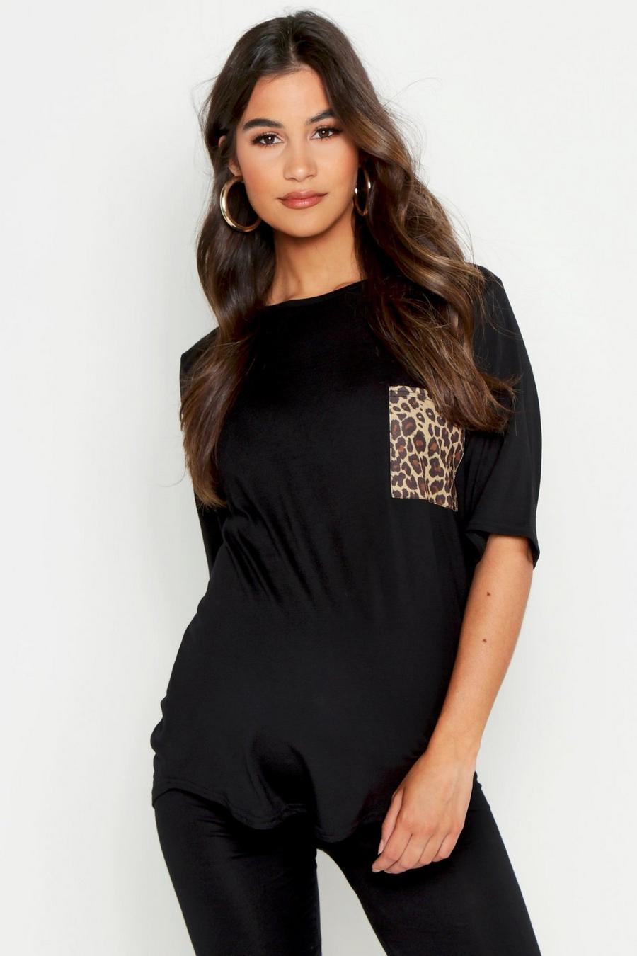 Black Mammakläder - T-shirt med leopardmönstrad ficka image number 1