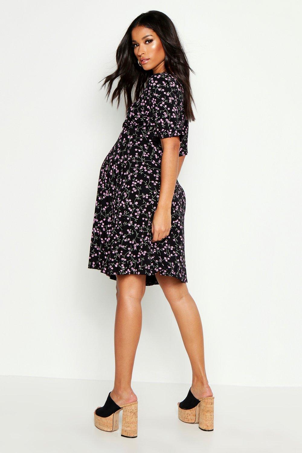 Maternity Ditsy Floral V Neck Tea Dress