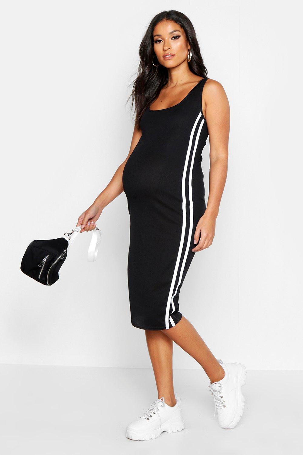 Black dress with white stripe hot sale on side