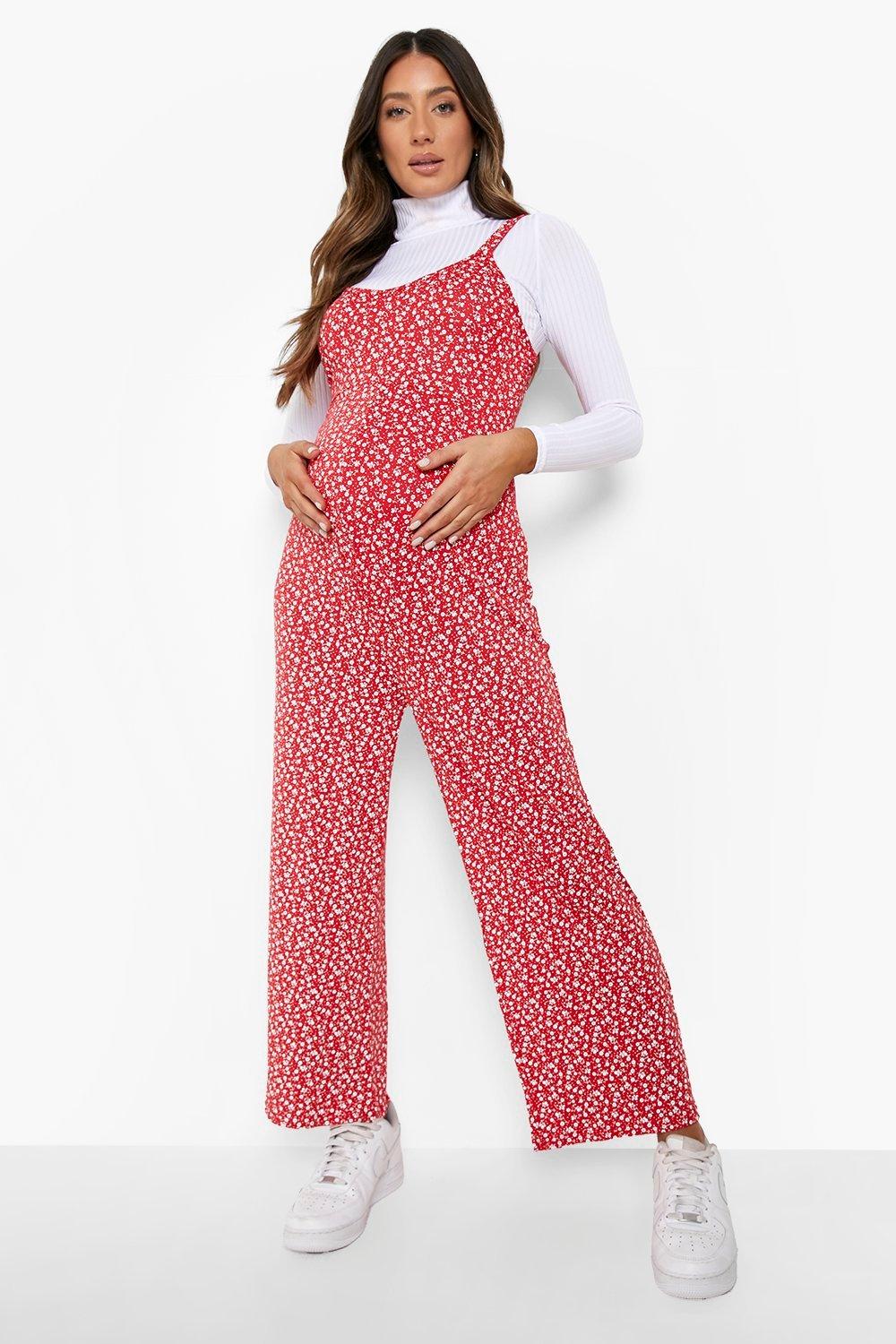 Mela Red Ditsy Floral Print Culotte Jumpsuit