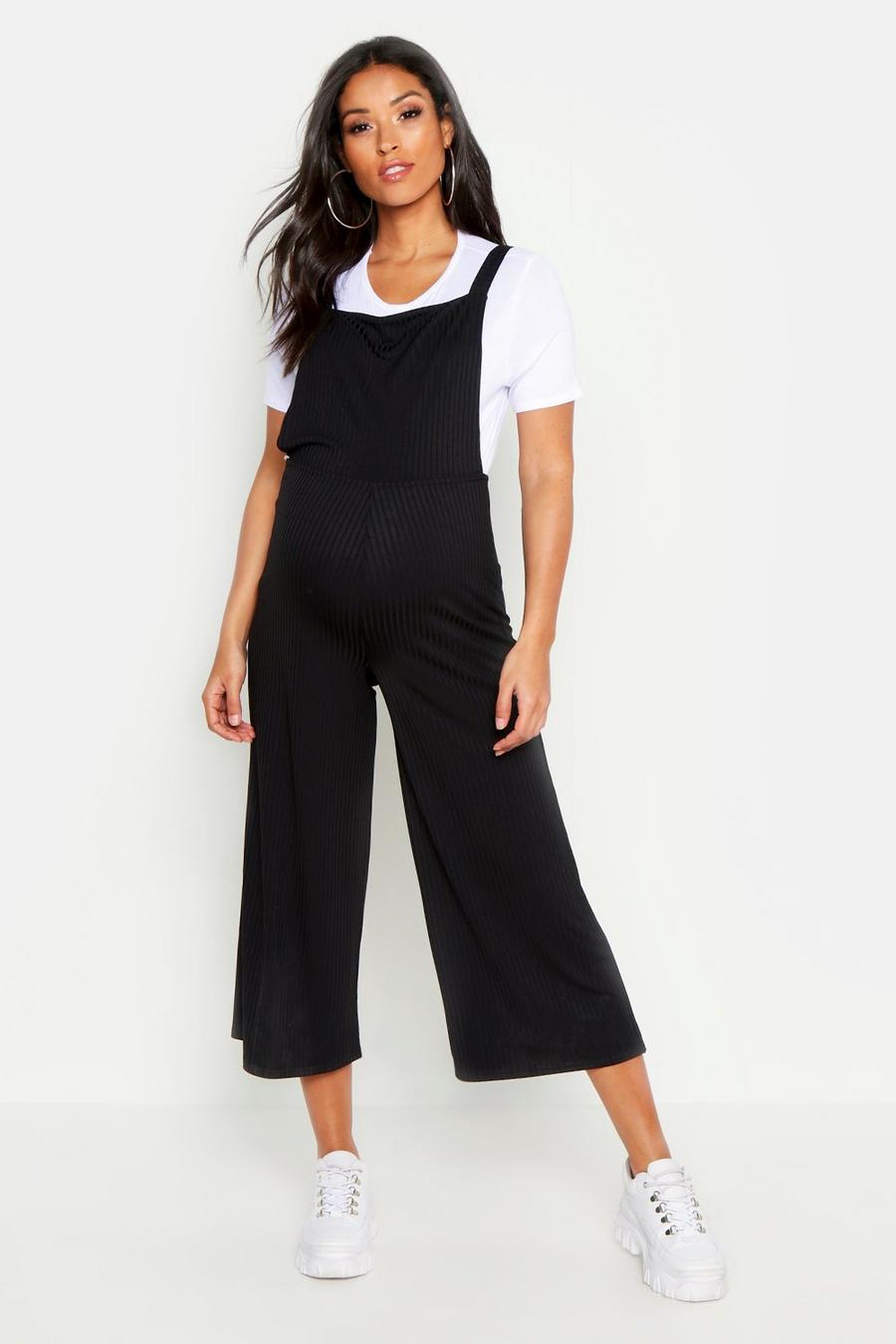 Black Maternity 2 In 1 Rib T-Shirt Overall Set image number 1