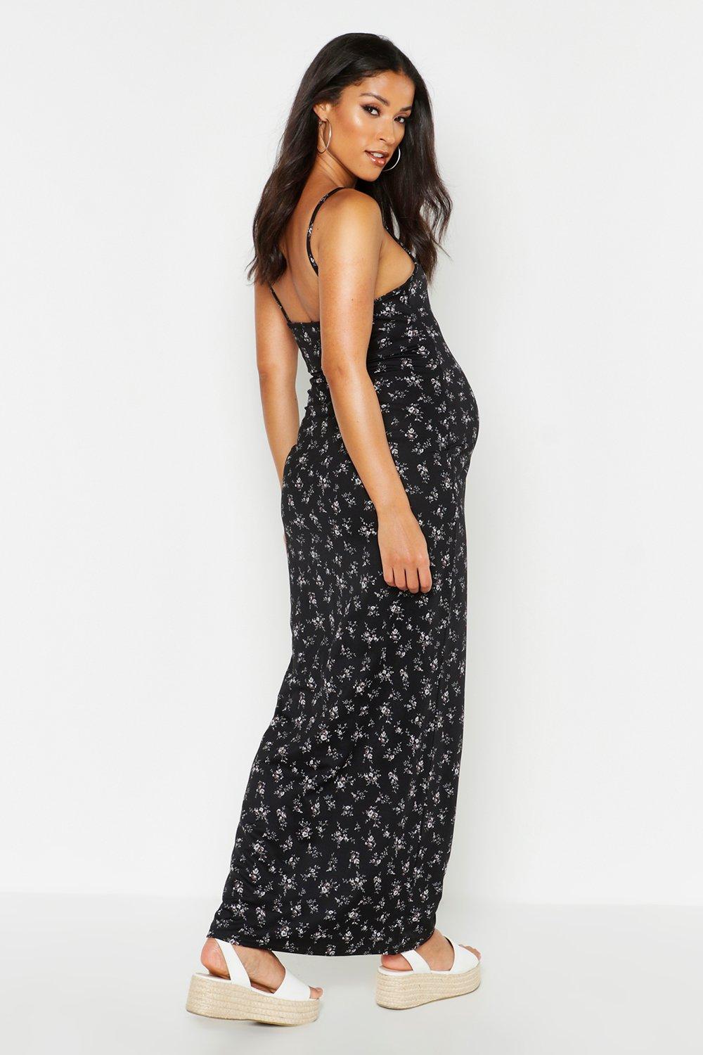 Black Floral Maternity Maxi Dress