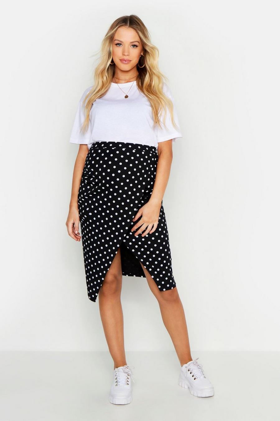 Maternity Wrap Rib Polka Midi Skirt image number 1