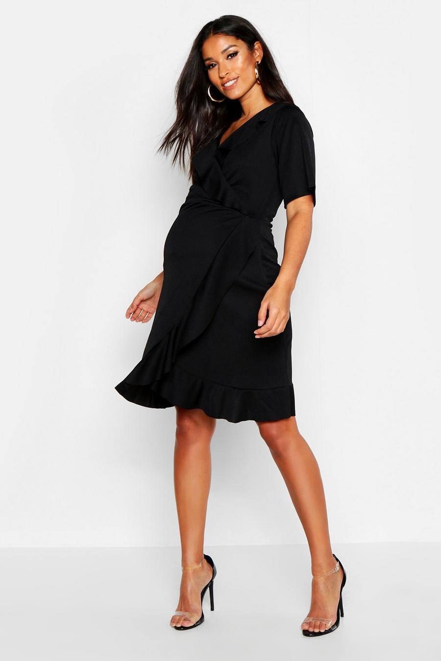 שחור שמלת מעטפת עם מלמלה בגדי היריון image number 1