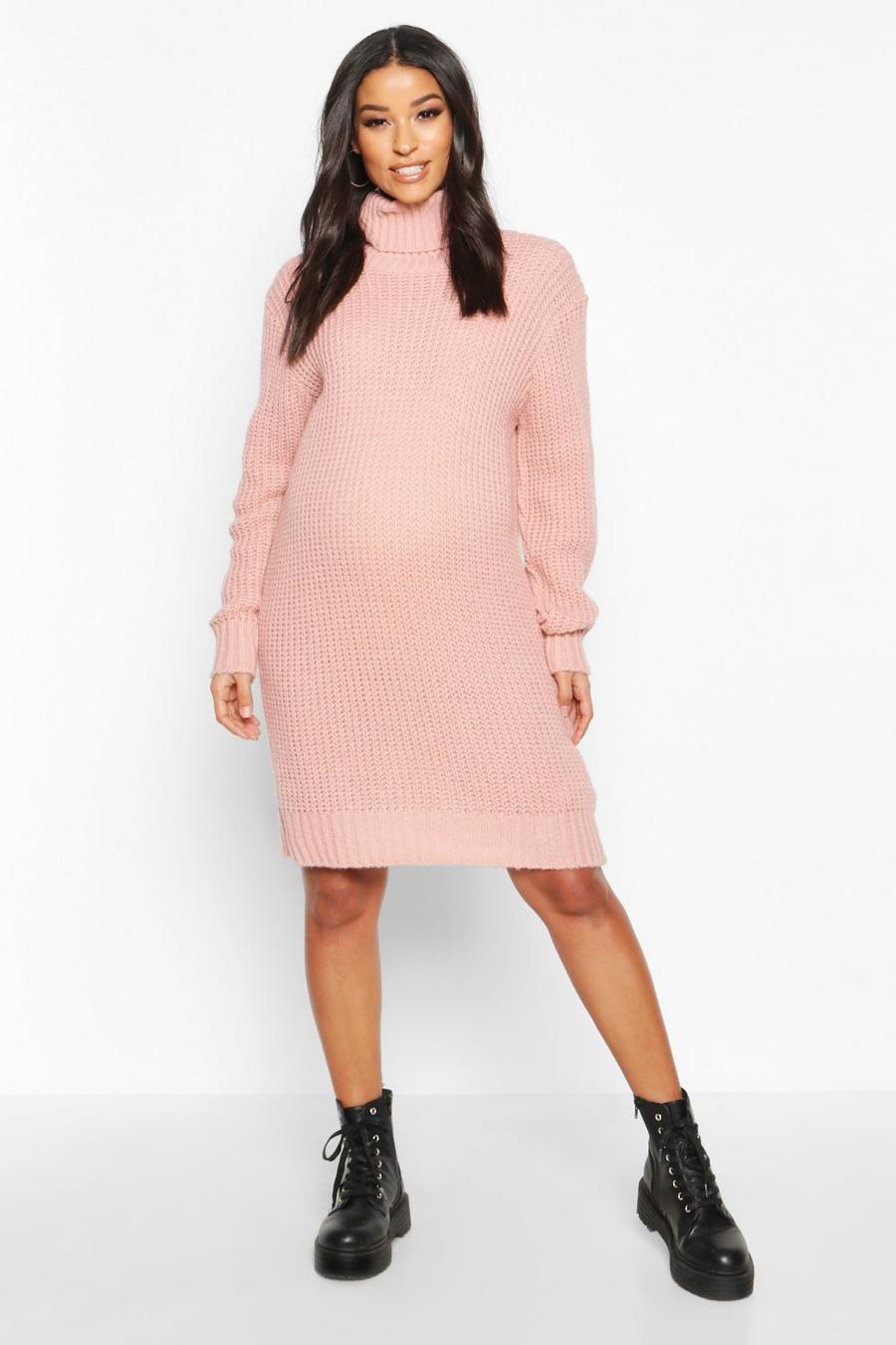 Pale pink Maternity Turtleneck Sweater Dress