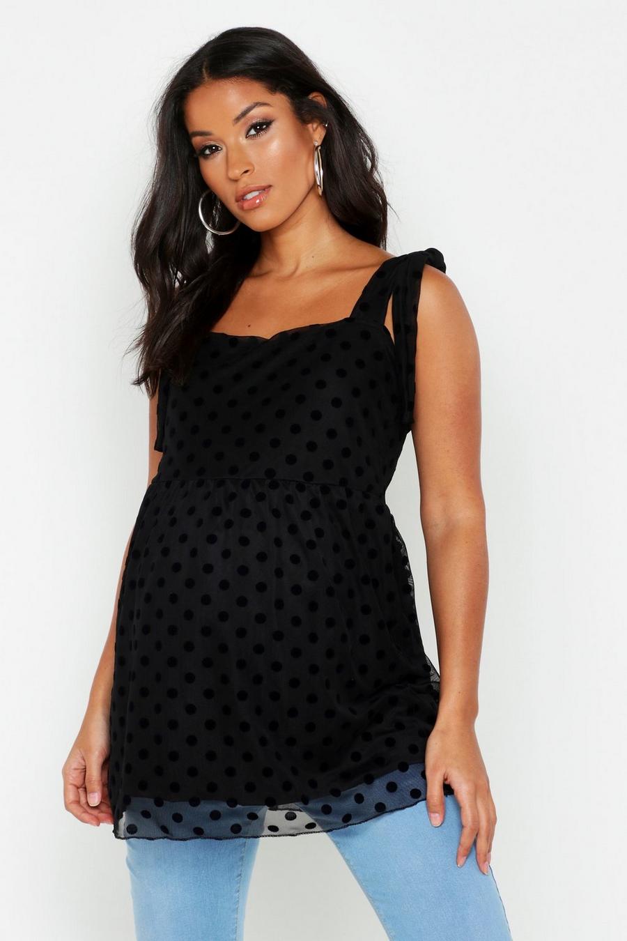 Maternity Tie Strap Polka Dot Mesh Camisole image number 1