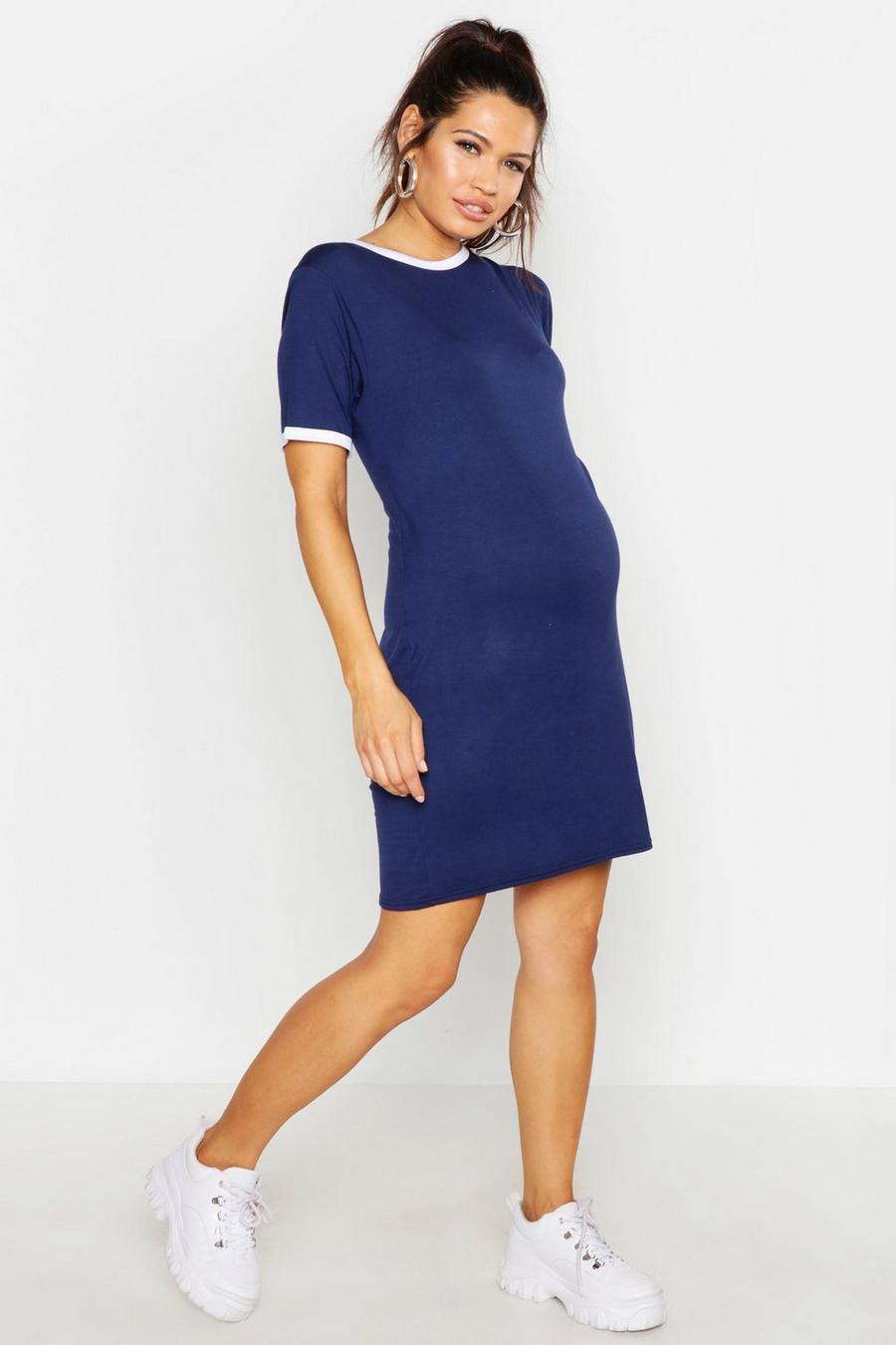 Marineblauw Zwangerschap T-Shirtjurk Met Contrasterende Zoom image number 1