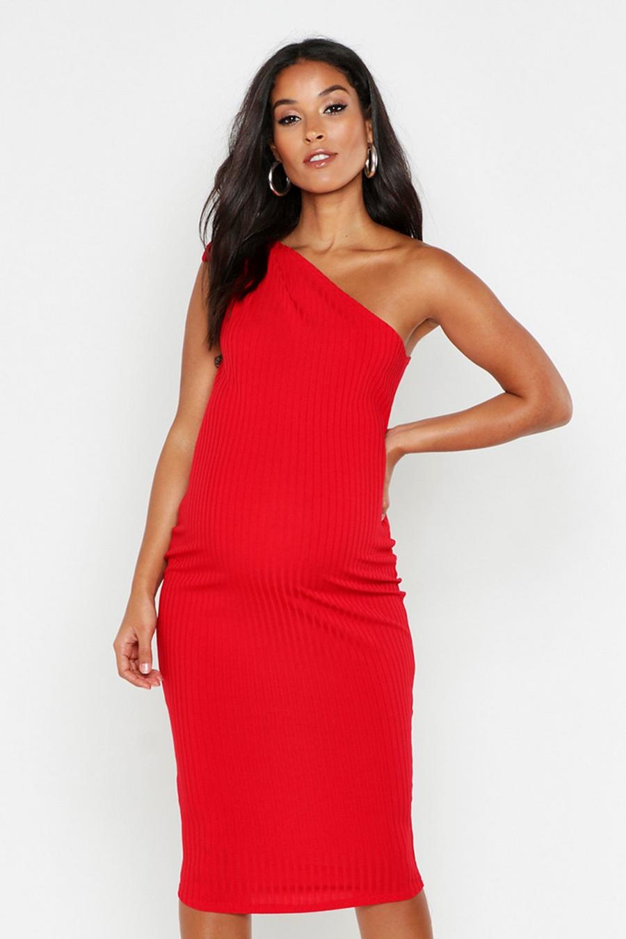 Maternity Tie One Shoulder Bodycon Rib Dress image number 1