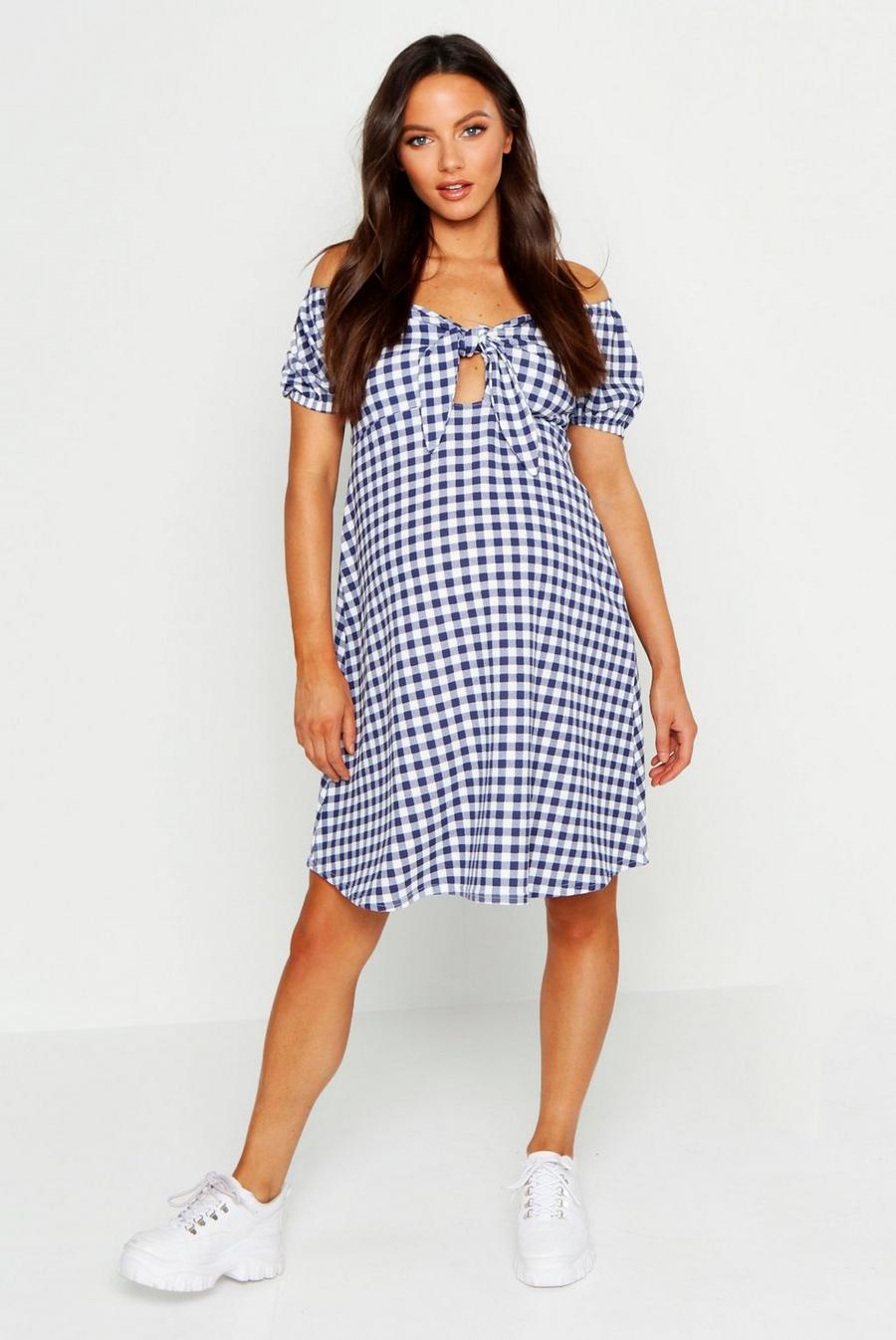Maternity Tie Front Gingham Print Dress image number 1