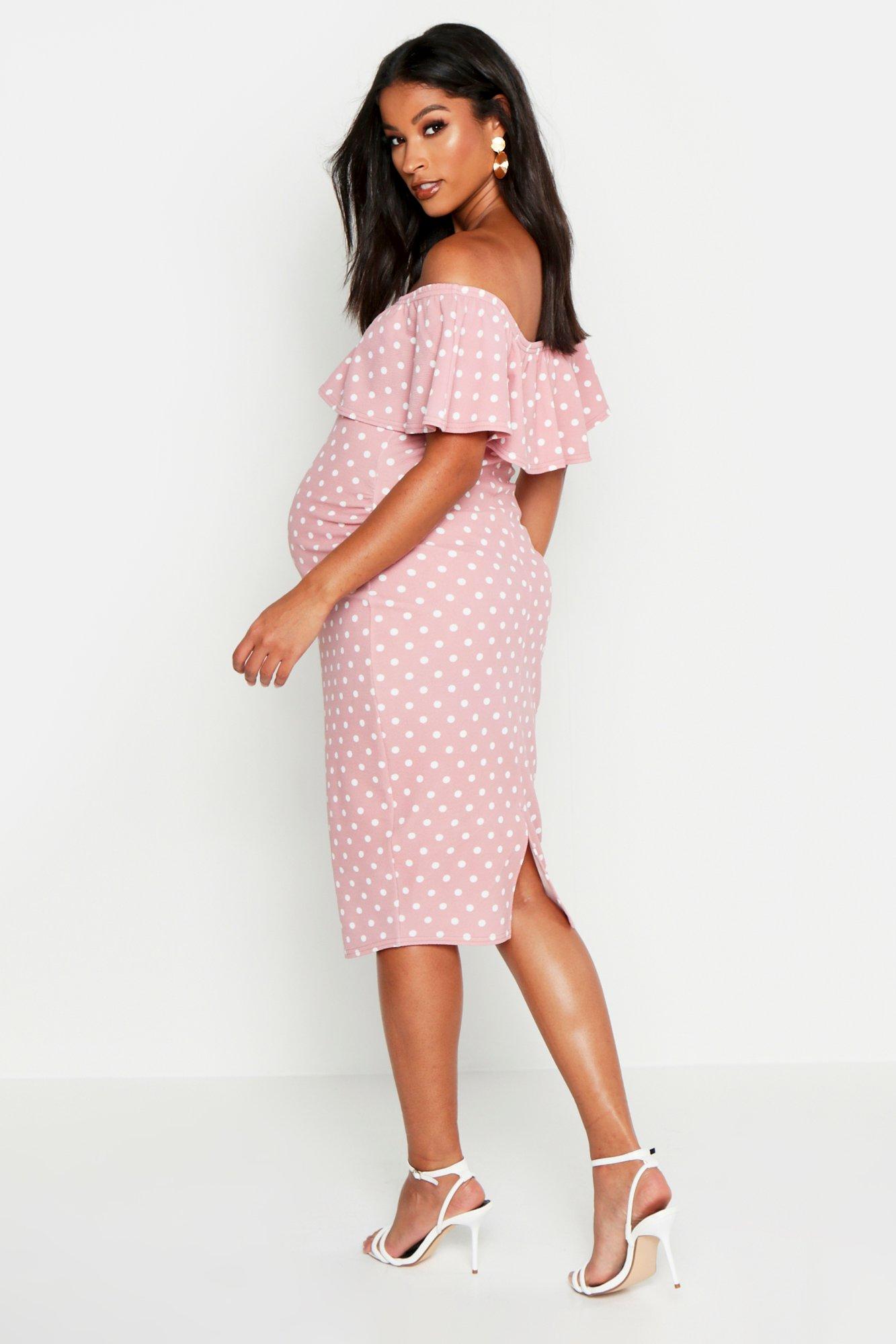 Pink polka clearance dot bardot dress