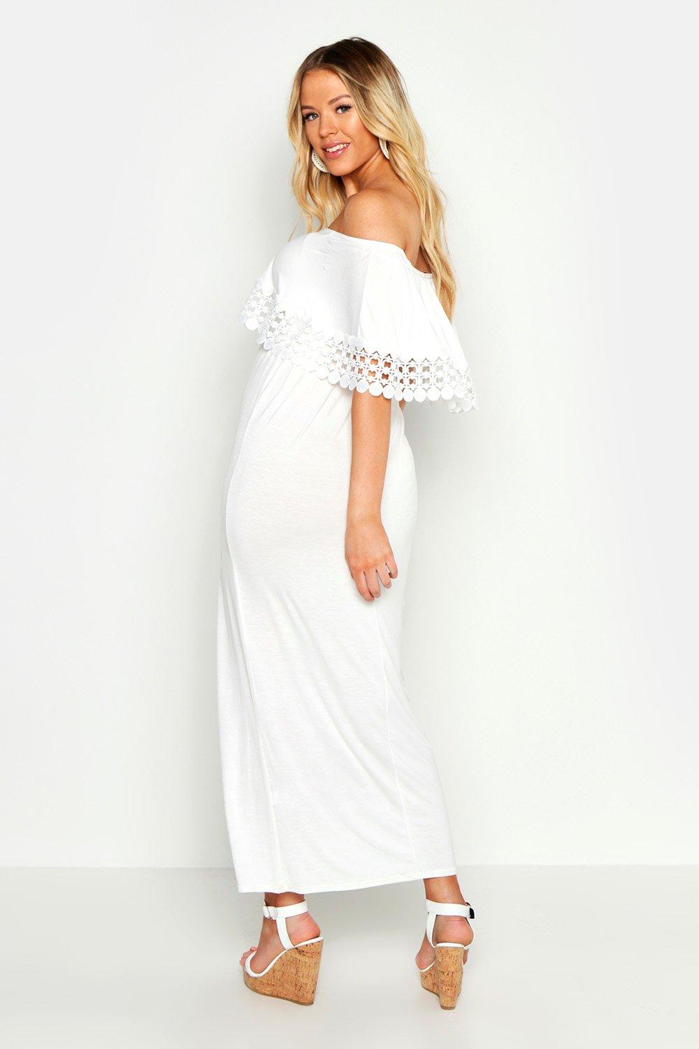 Crochet trim bardot dress best sale