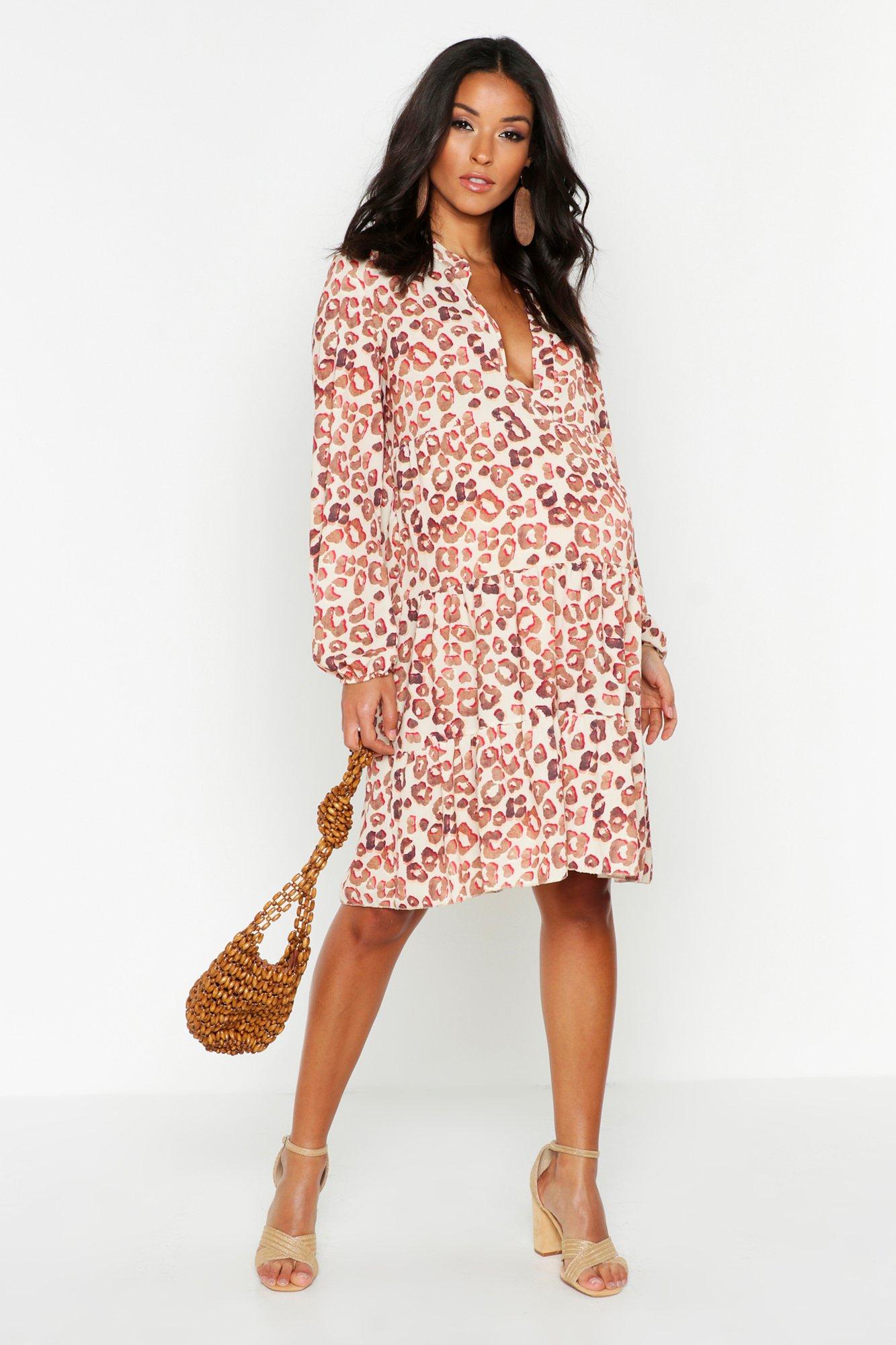 Maternity Leopard Print Smock Dress boohoo IL