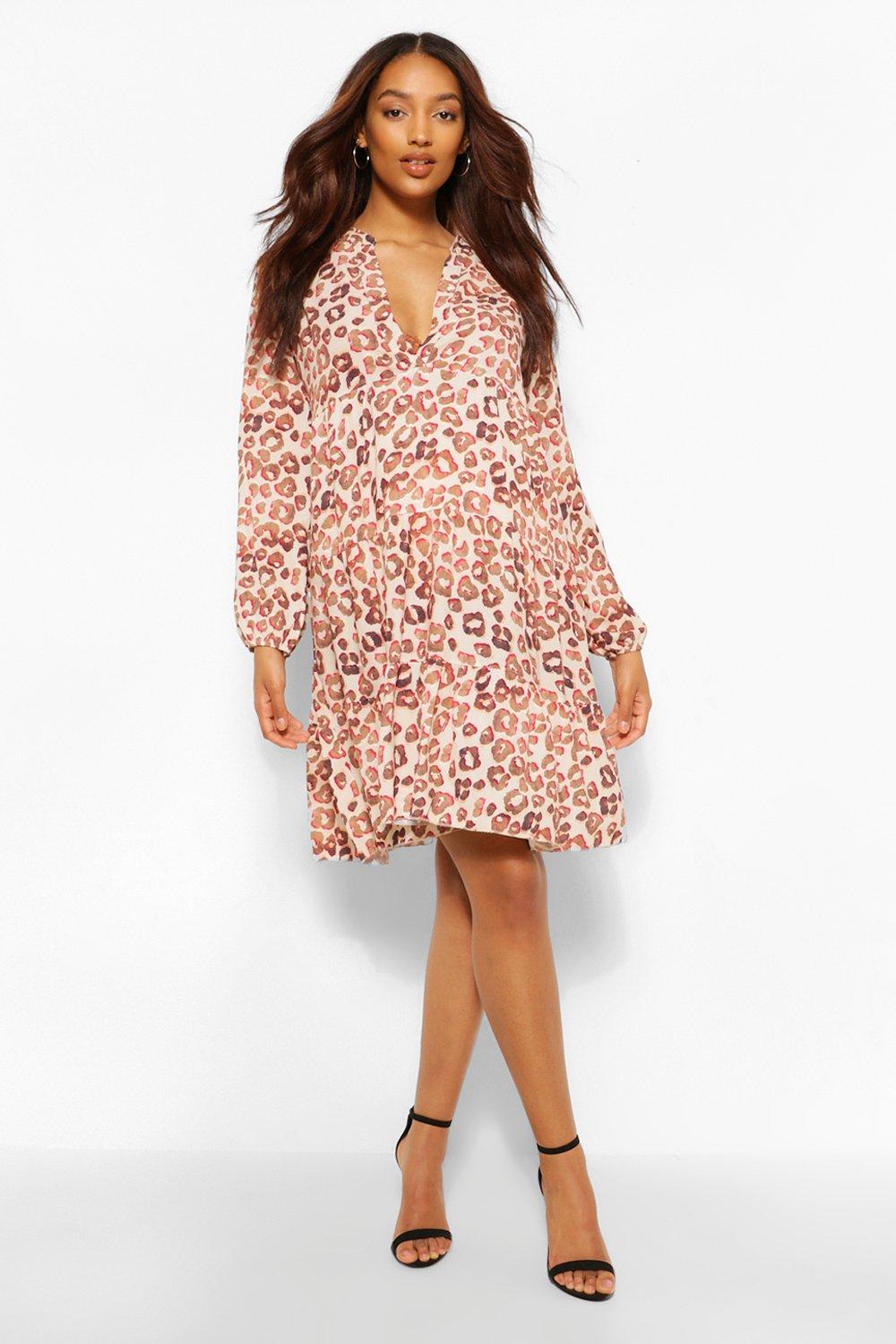 boohoo leopard print smock dress