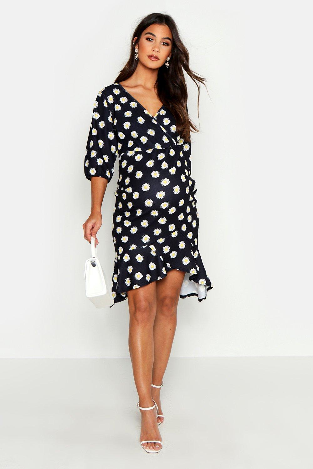daisy print wrap dress