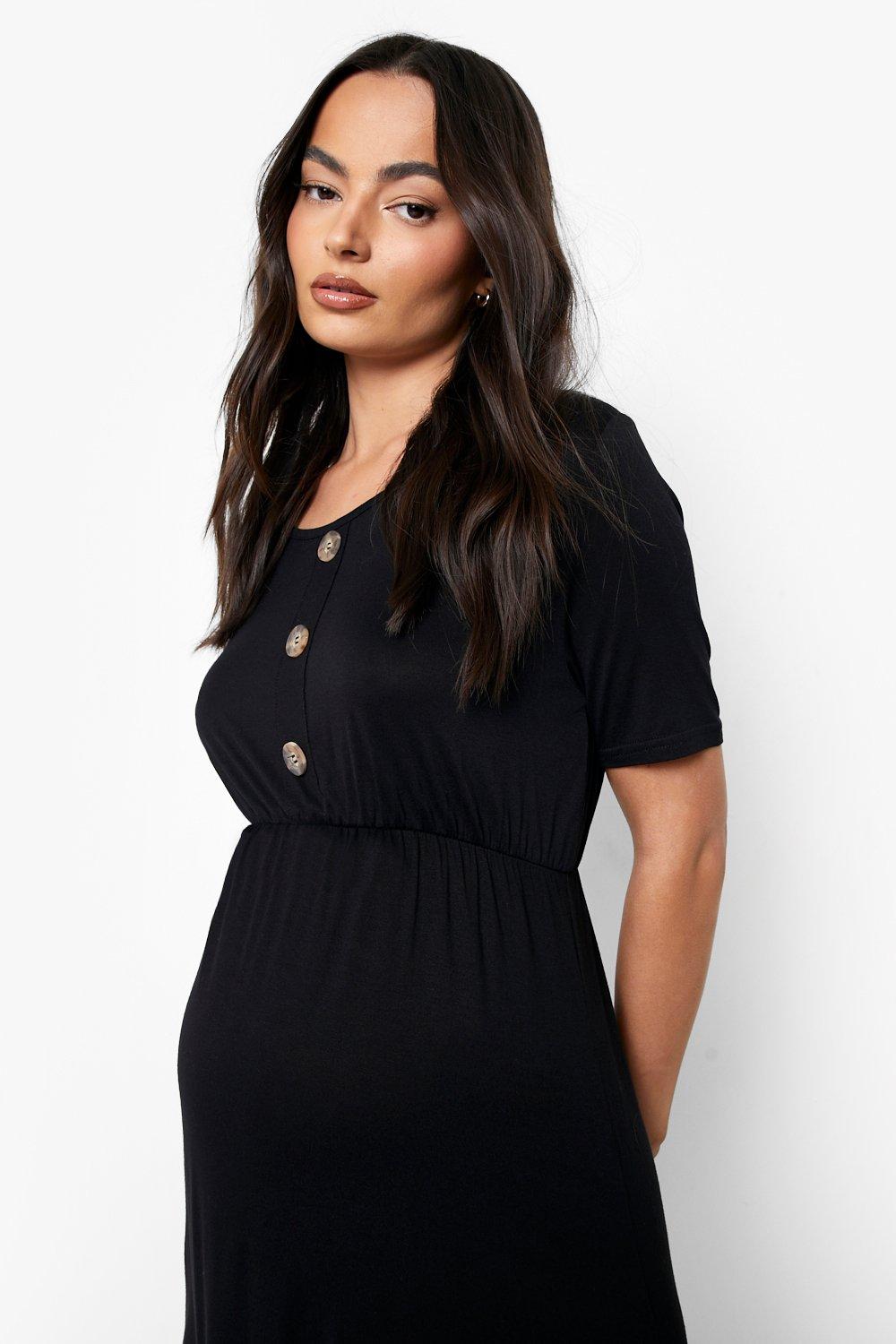 Boohoo black button outlet dress