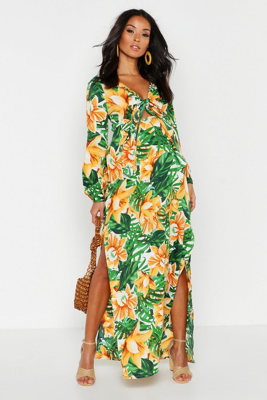 Maternity Tie Front Palm Print Midi Dress image number 1