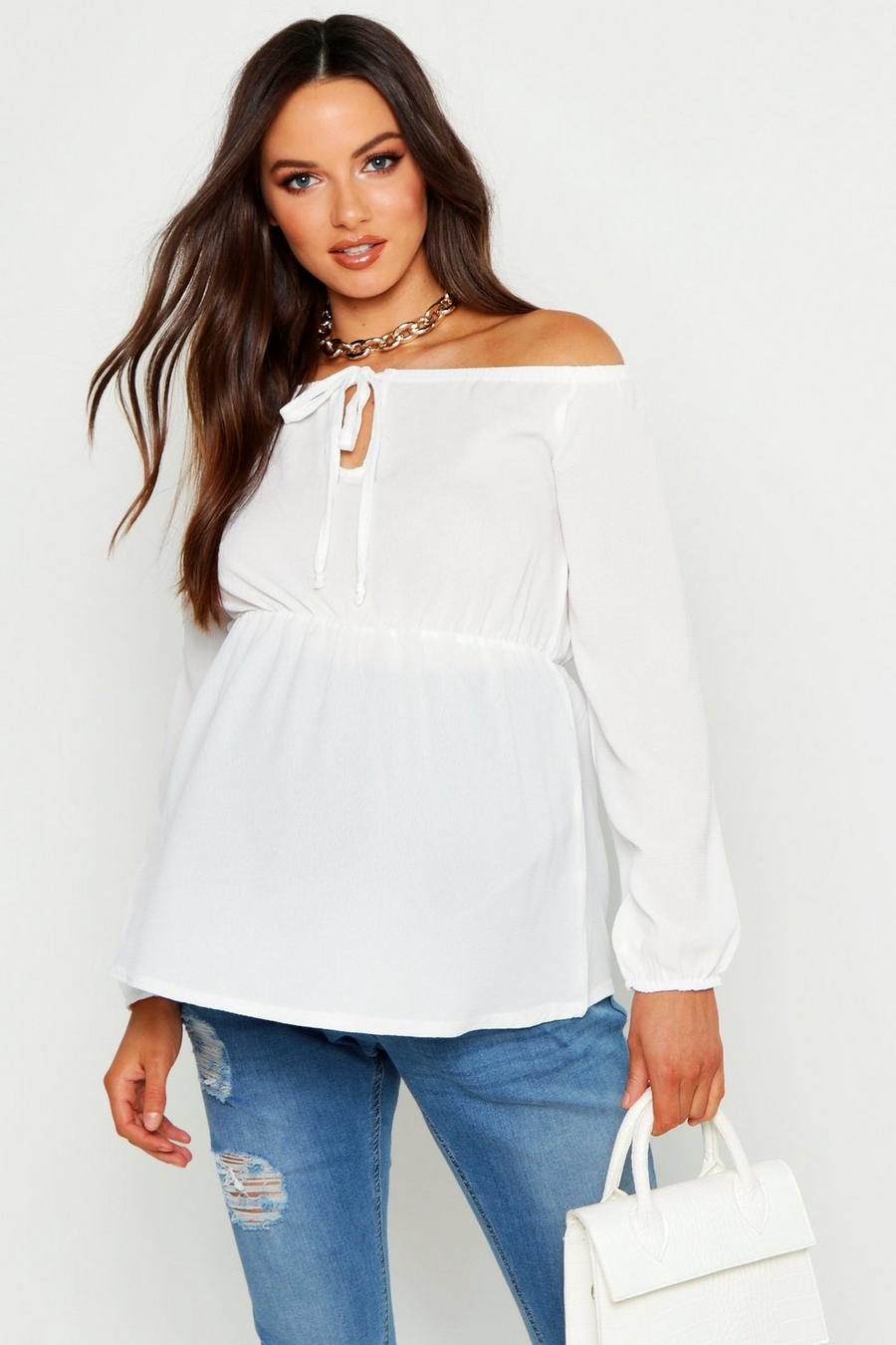 Maternity Tie Front Off The Shoulder Top image number 1
