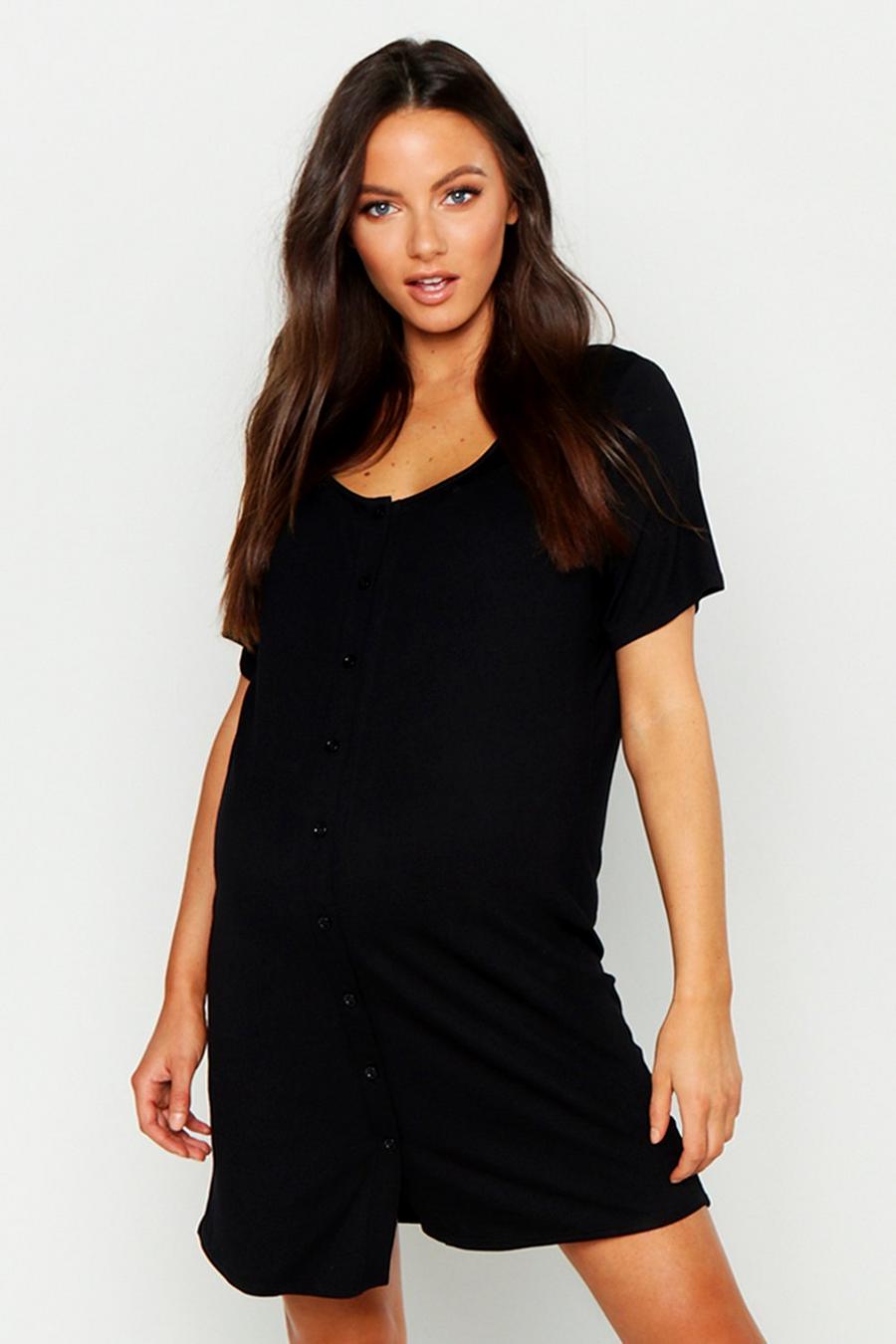 Black Maternity Button Front Nightgown image number 1