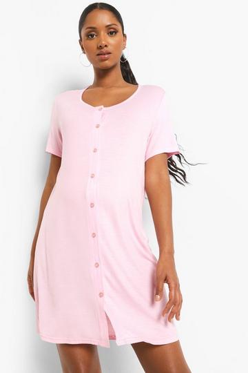 Pink Maternity Button Front Nightgown