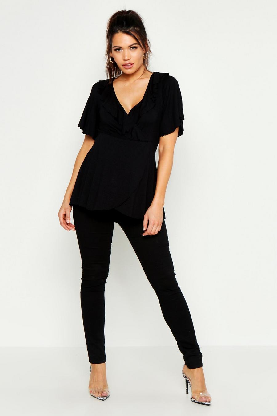 Black Maternity Ruffle Wrap Top image number 1
