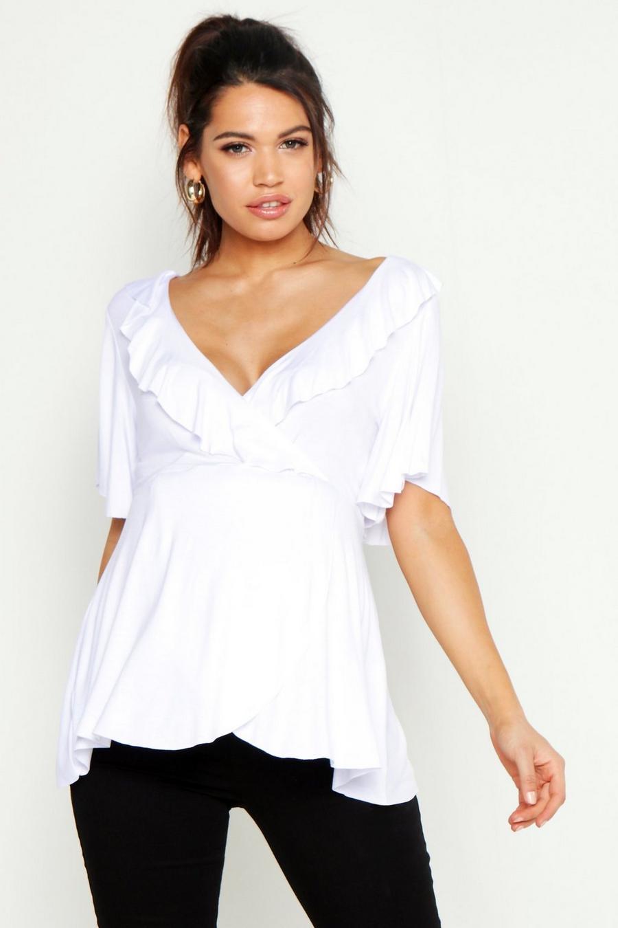 White Maternity Ruffle Wrap Top image number 1
