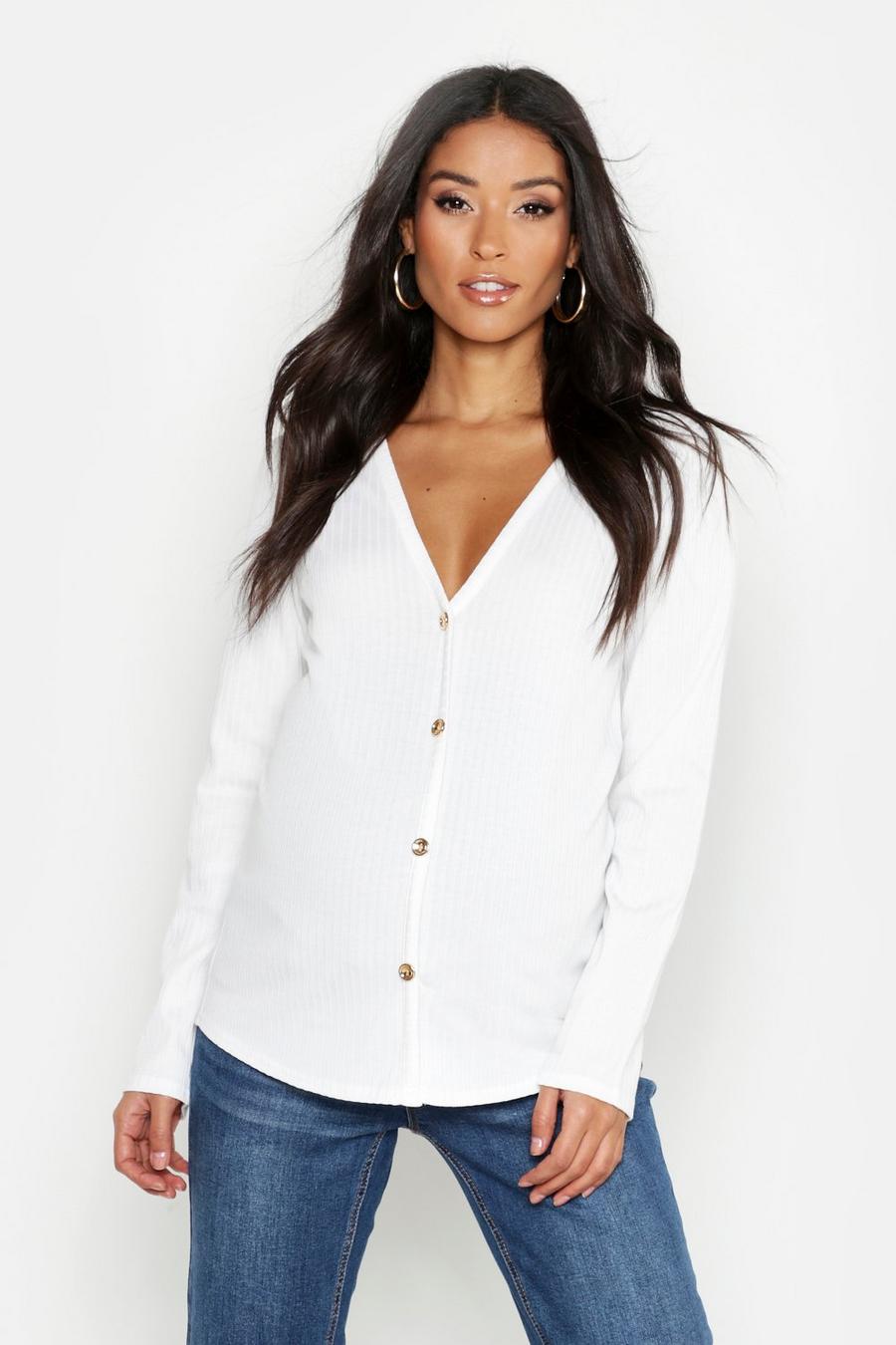 Maternity V Neck Button Front Sweater image number 1