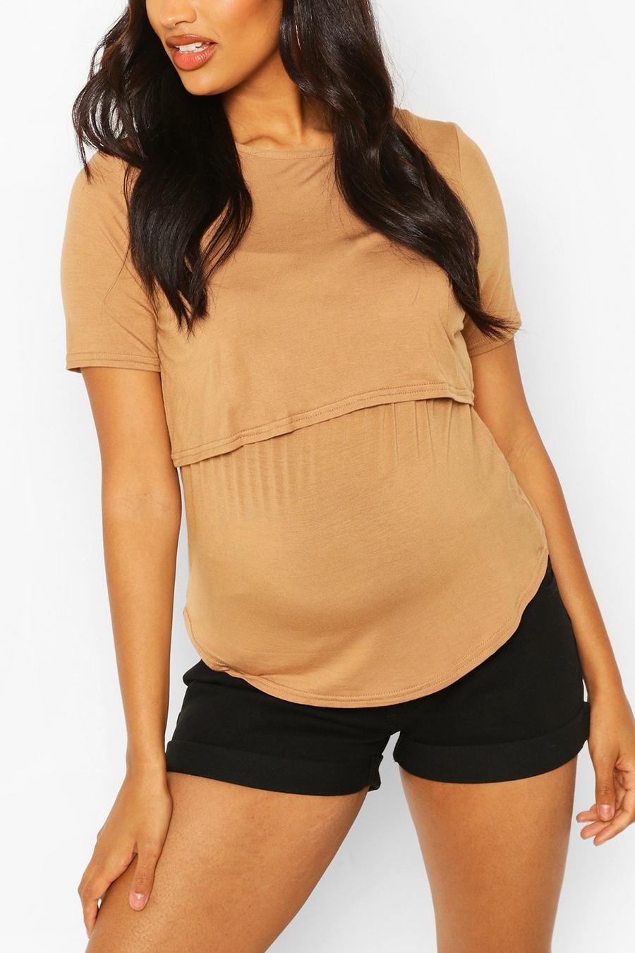 Maternité - T-shirt d’allaitement double épaisseur, Camel image number 1