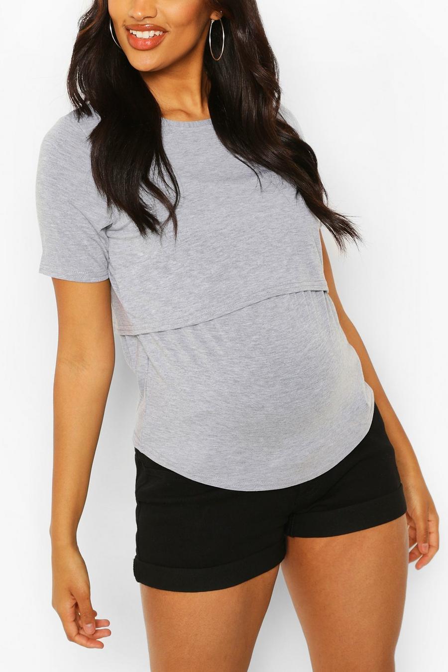 Grey marl Maternity Double Layer Nursing T Shirt image number 1