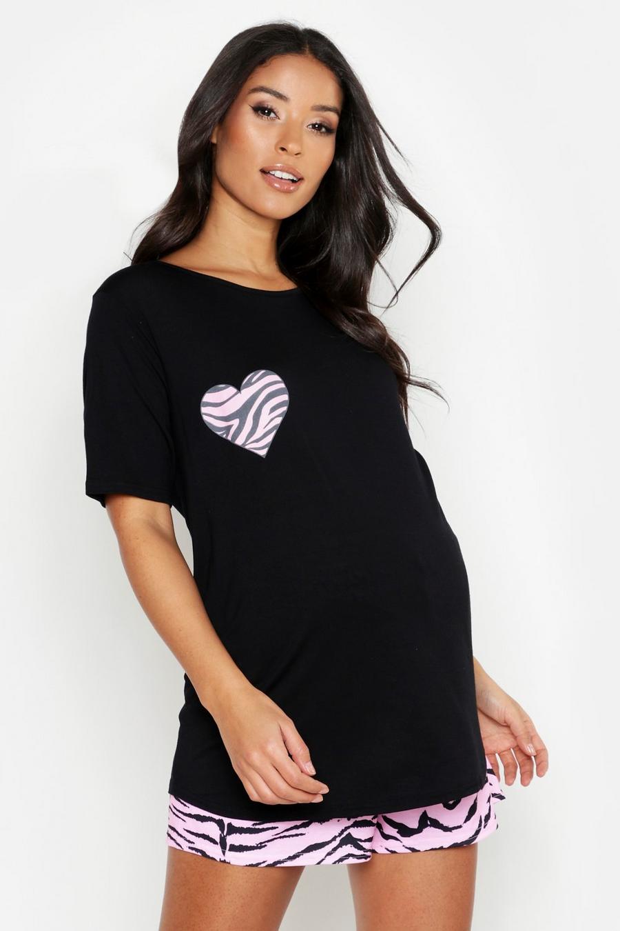 Pink Mammakläder - Pyjamastopp och shorts med hjärta och tigermönster image number 1