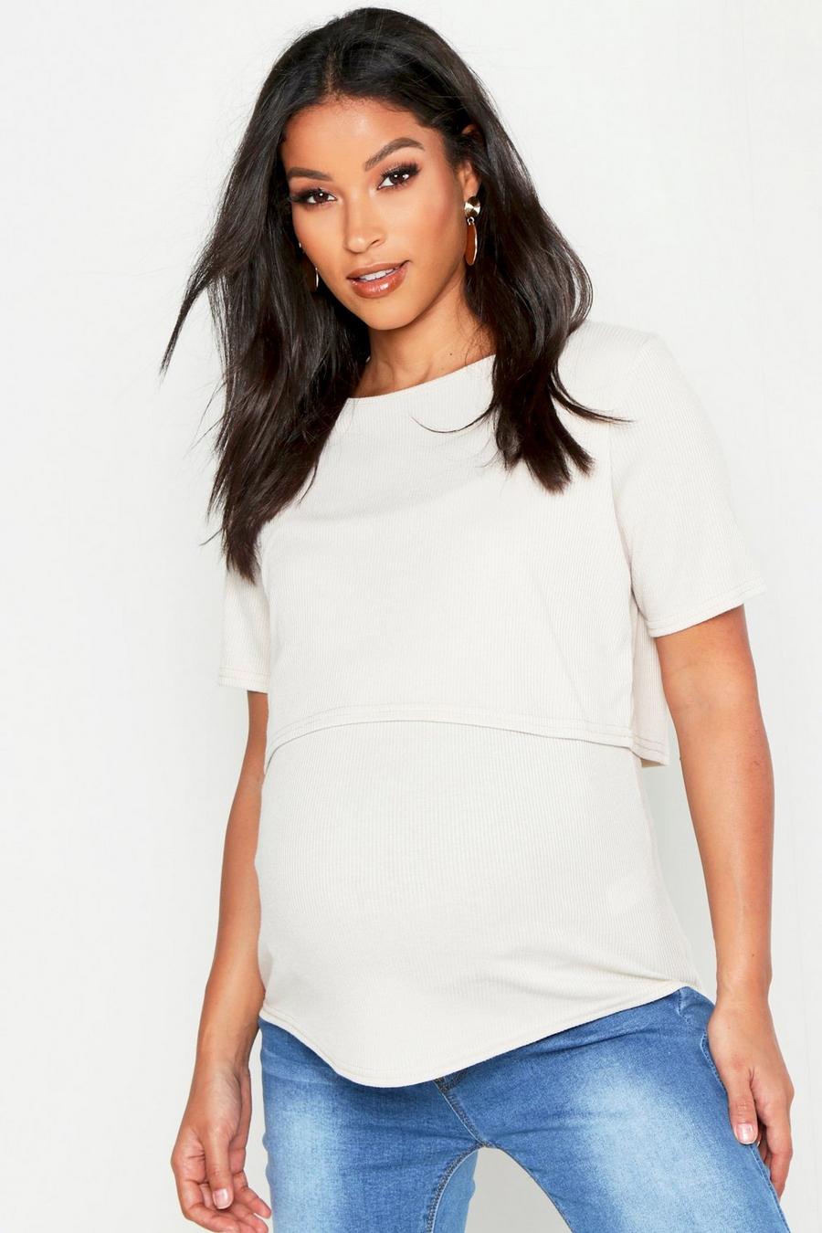 T-shirt de maternité et d’allaitement côtelé à double épaisseur image number 1