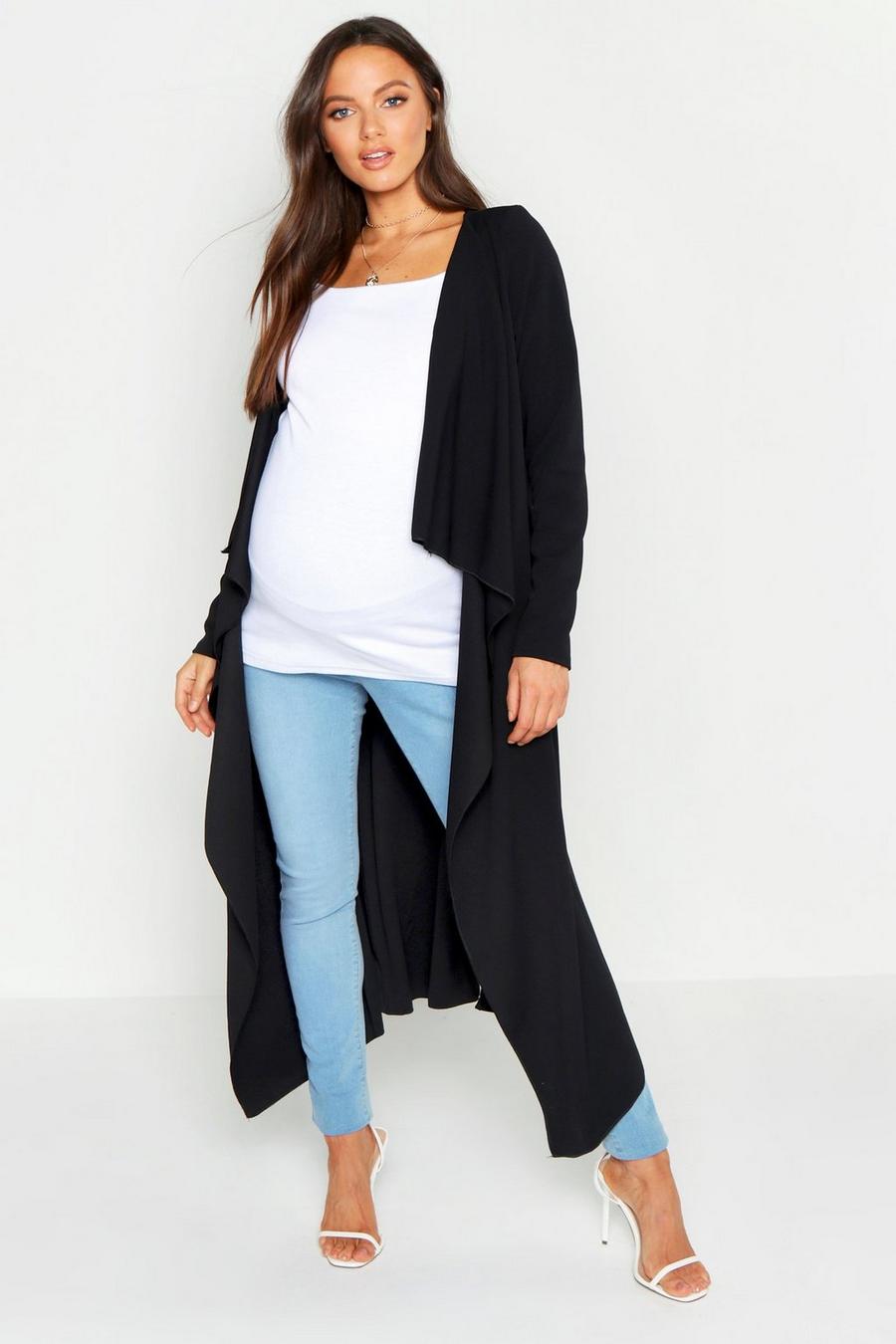 Black Maternity Waterfall Duster Jacket image number 1