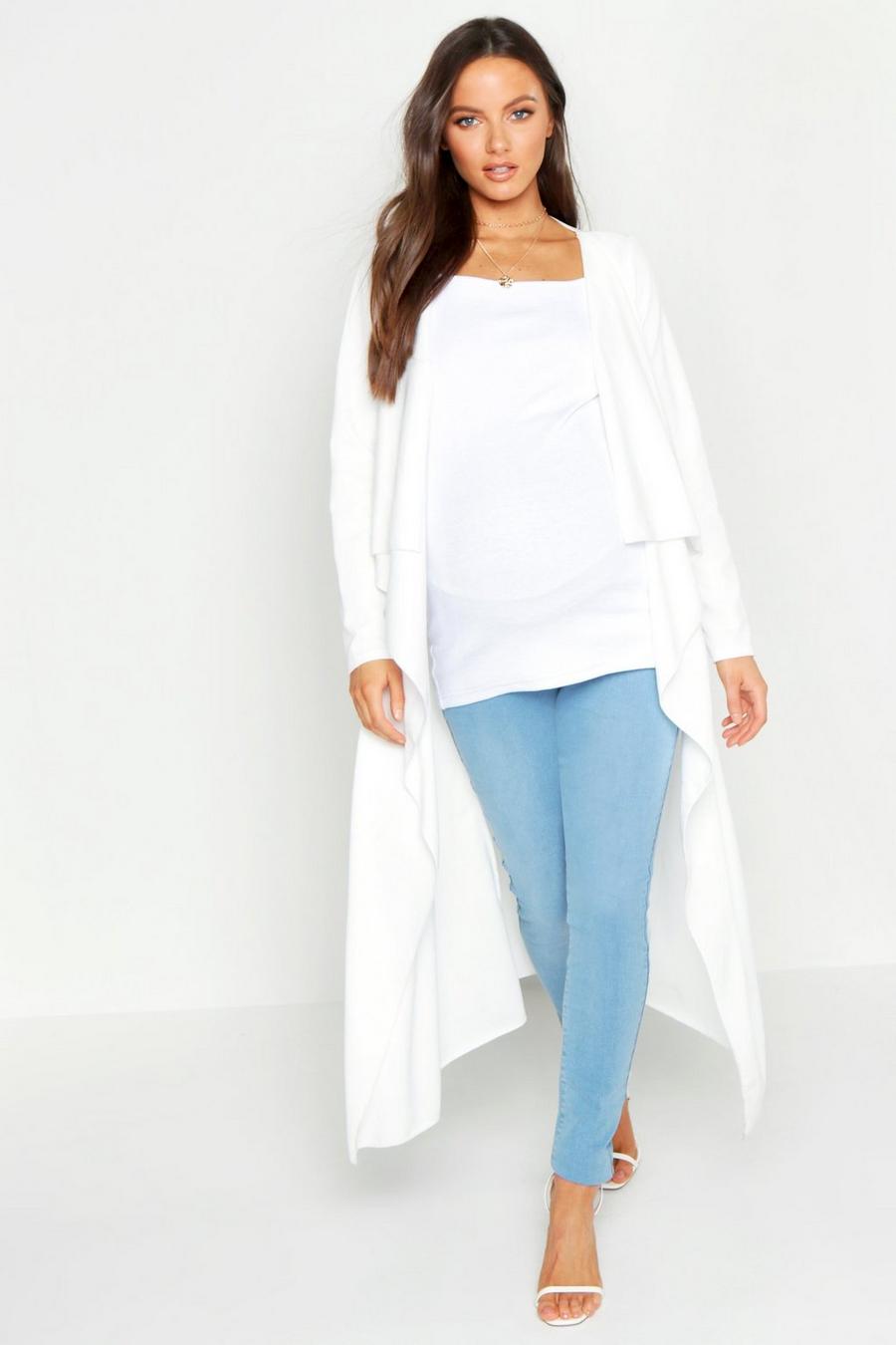 White Maternity Waterfall Duster Jacket image number 1