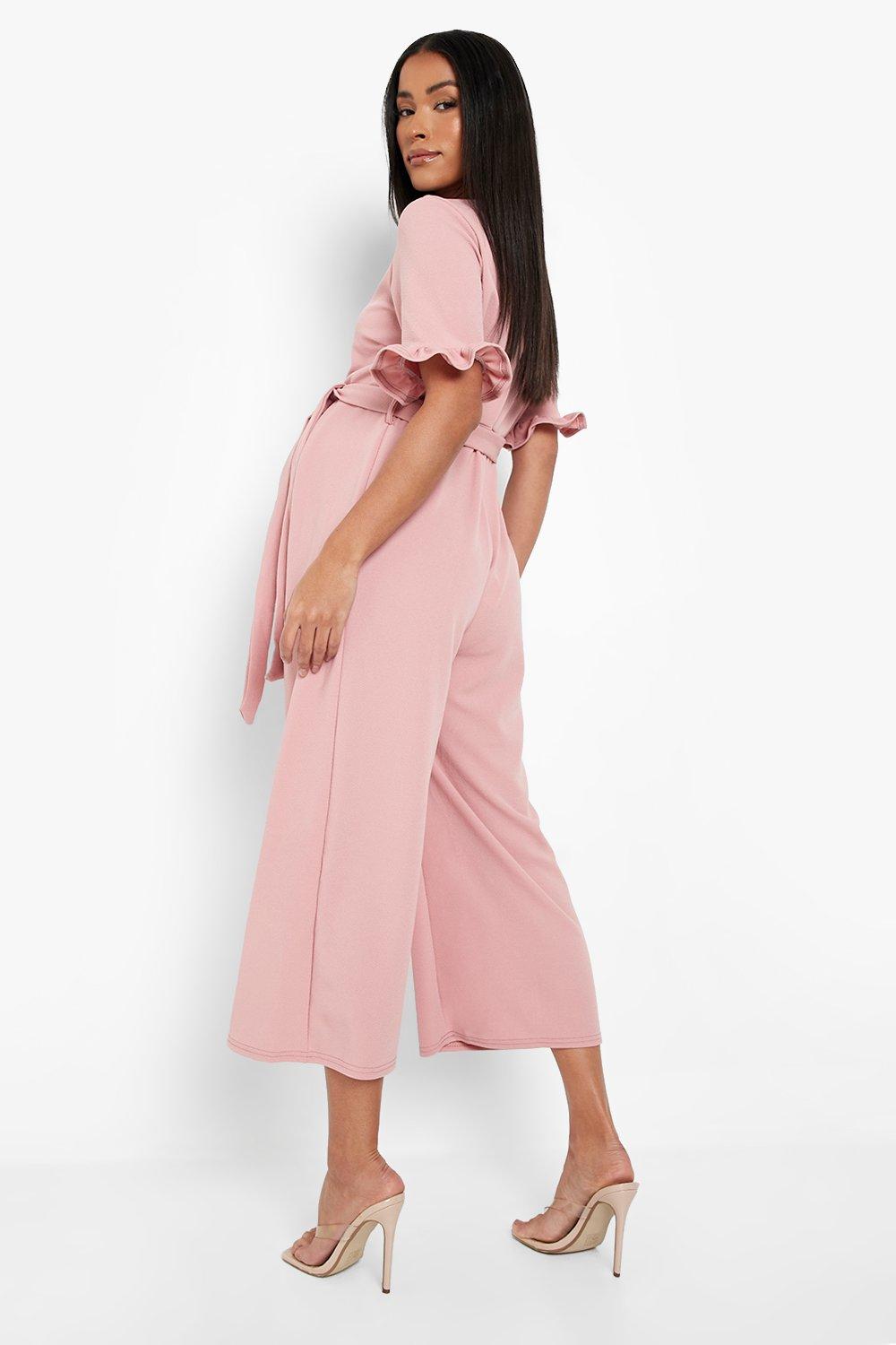 Maternity Tie Waist Ruffle Culotte Jumpsuit