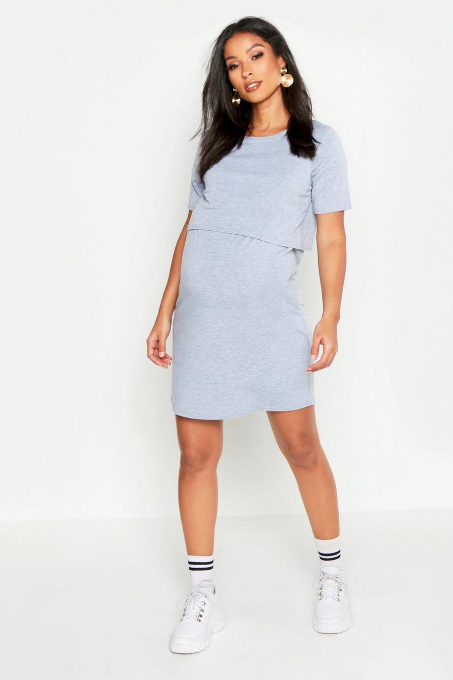 Grey Maternity Nursing T-Shirt Dress image number 1
