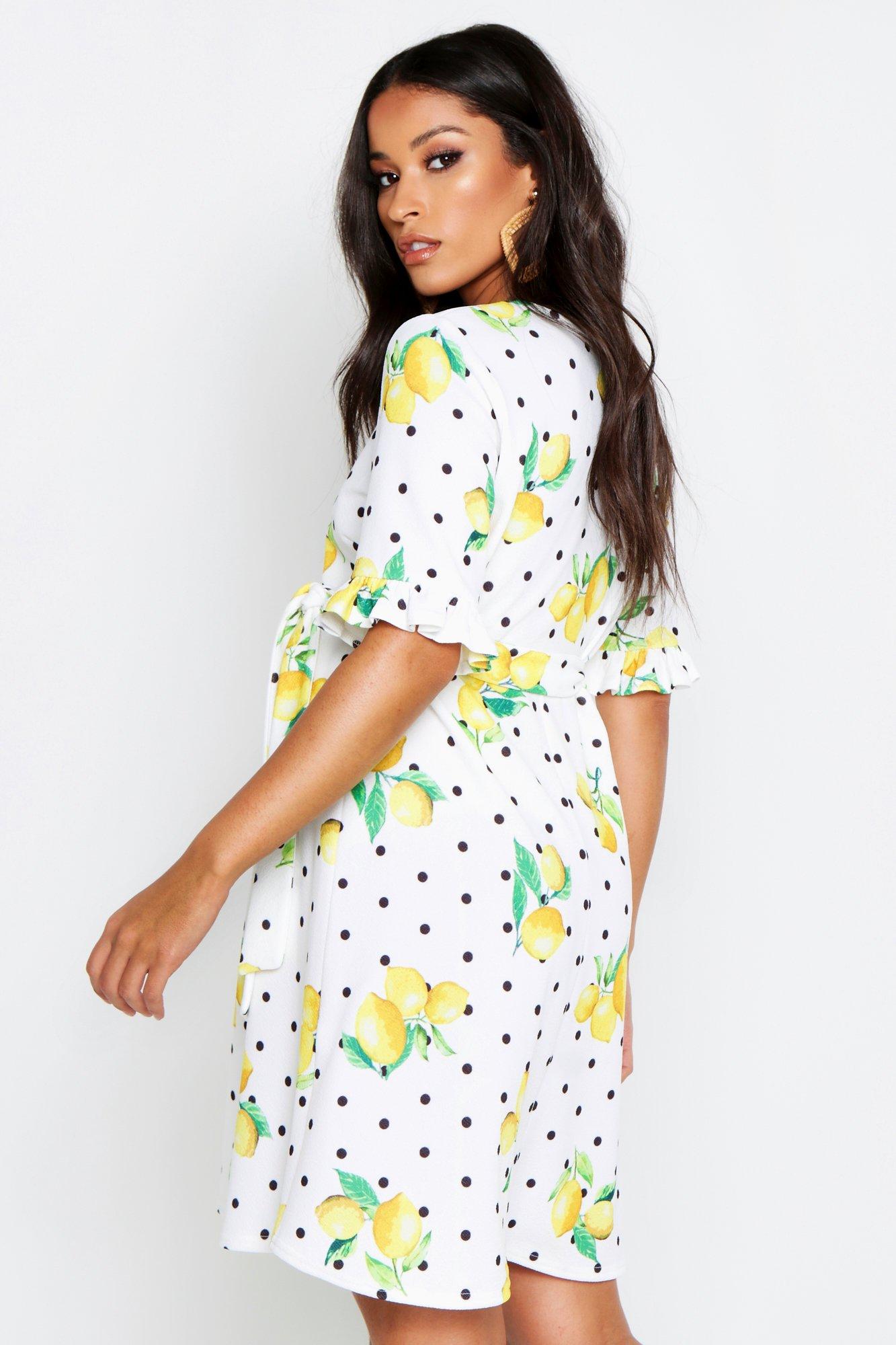 Maternity Citrus Print Ruffle Smock Dress