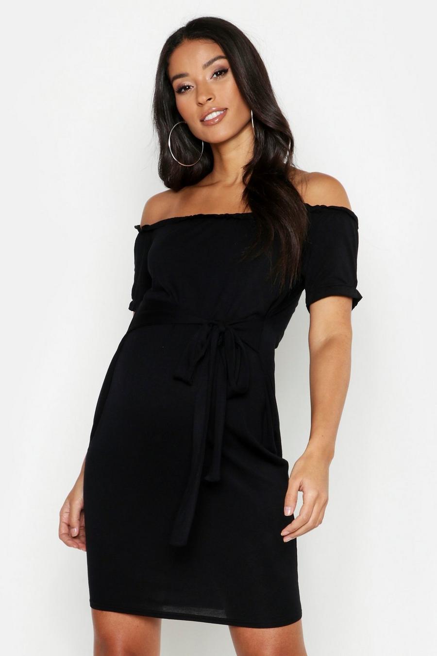 Maternity Off The Shoulder Tie Waist Bodycon Dress image number 1