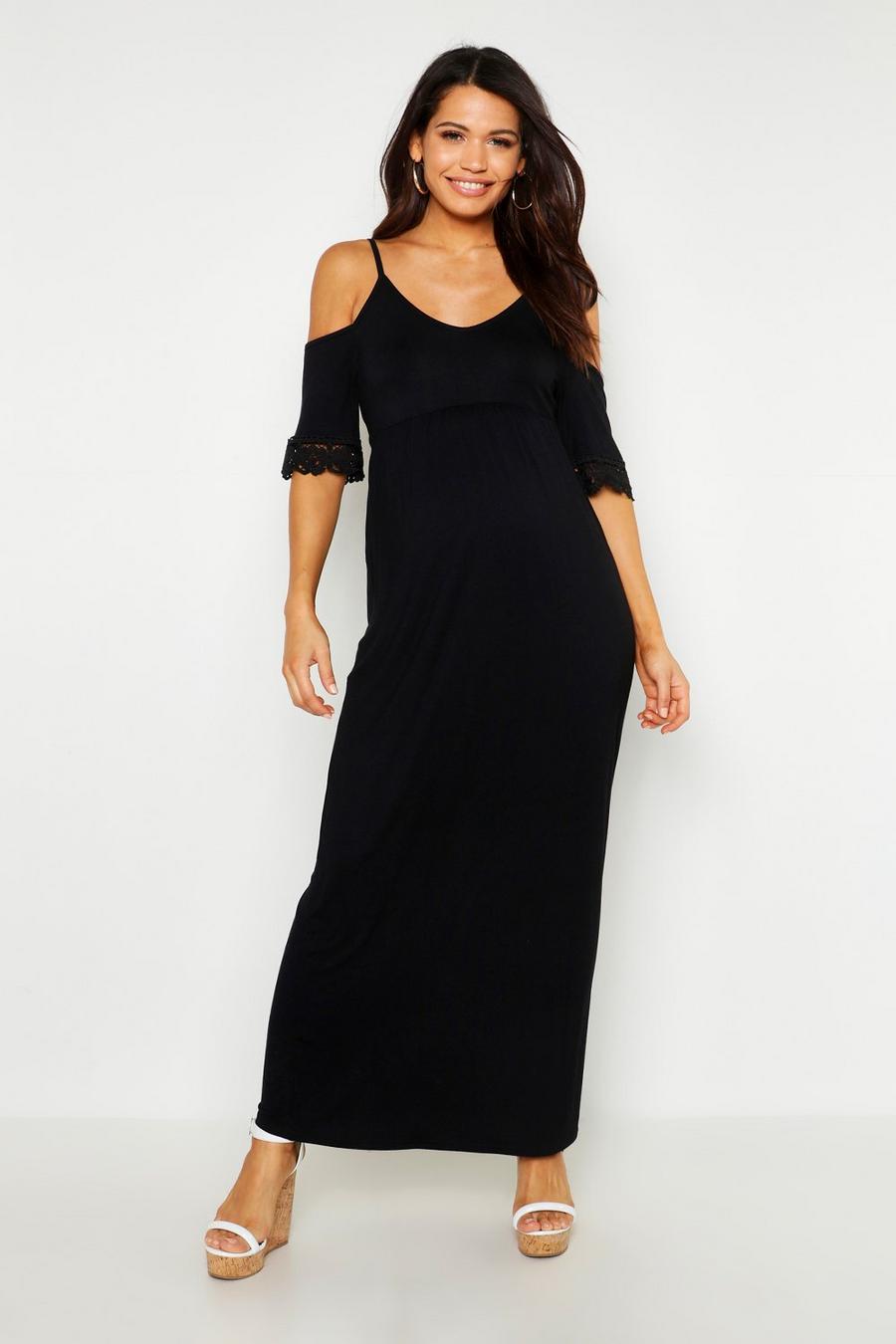 Black Mammakläder - Lång cold shoulder-klänning med virkade detaljer image number 1