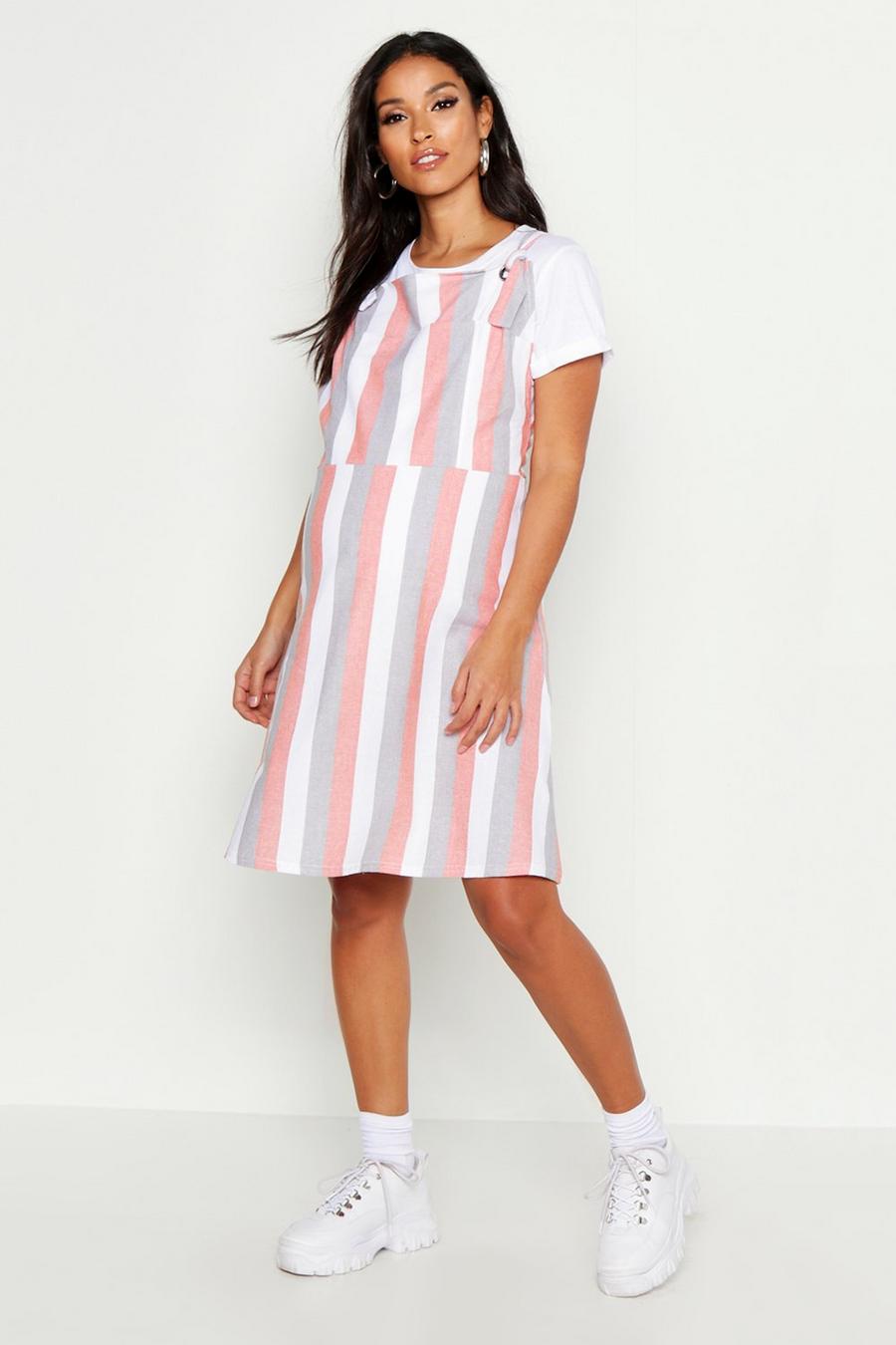 Maternity Stripe Linen Pinafore Dress image number 1