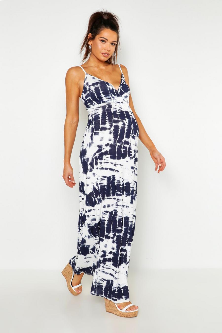 White Maternity Tie Dye Maxi Dress image number 1