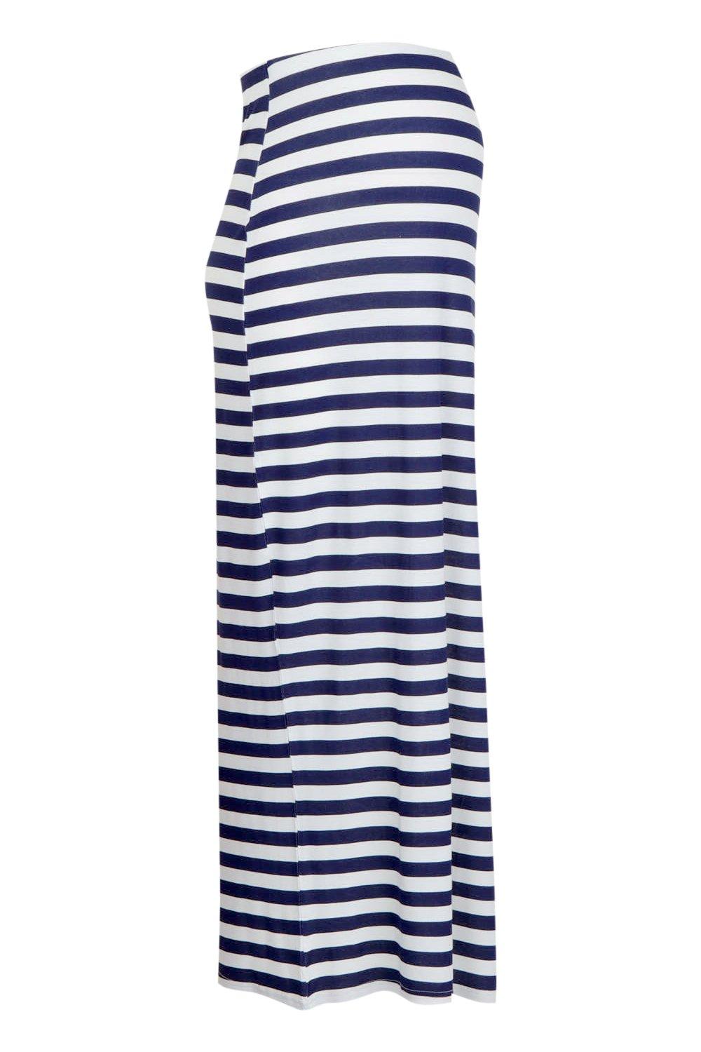 Maternity Maxi Skirt in White & Navy Stripes