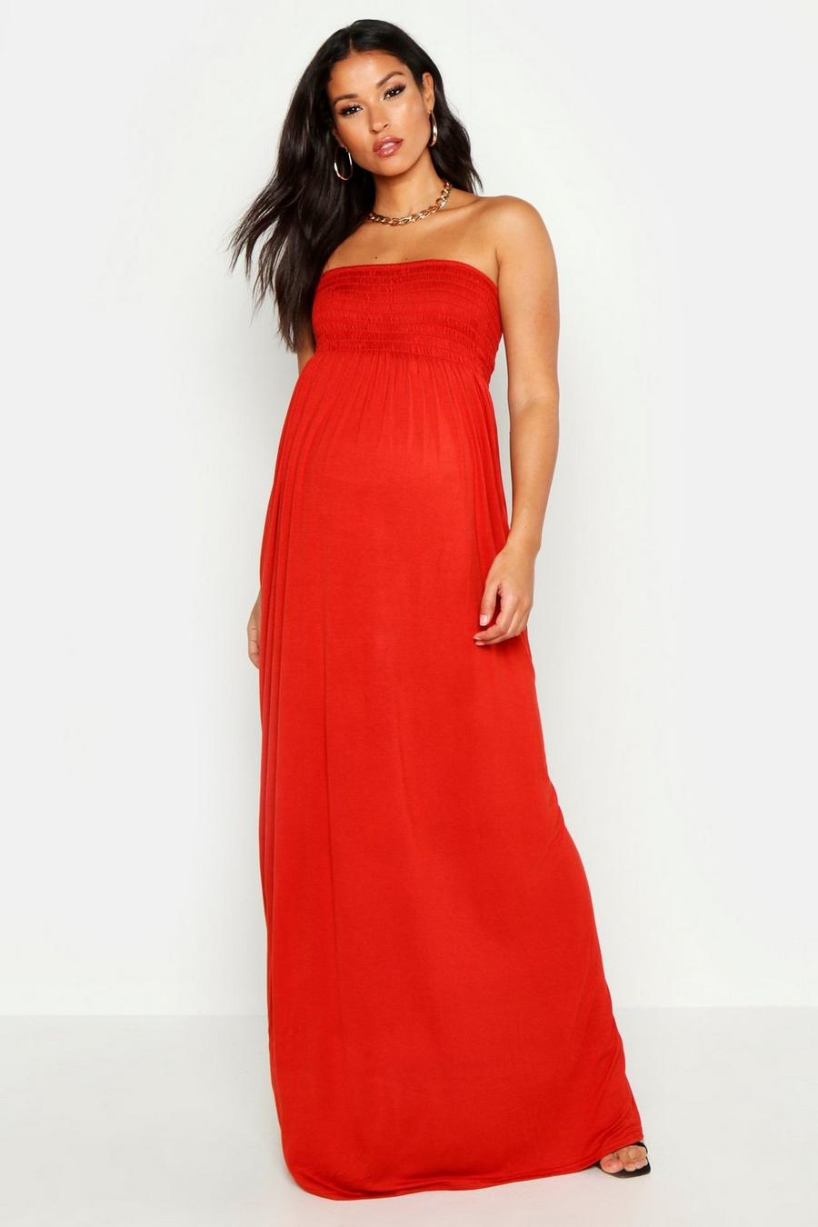 Rust Maternity Shirred Maxi Dress image number 1