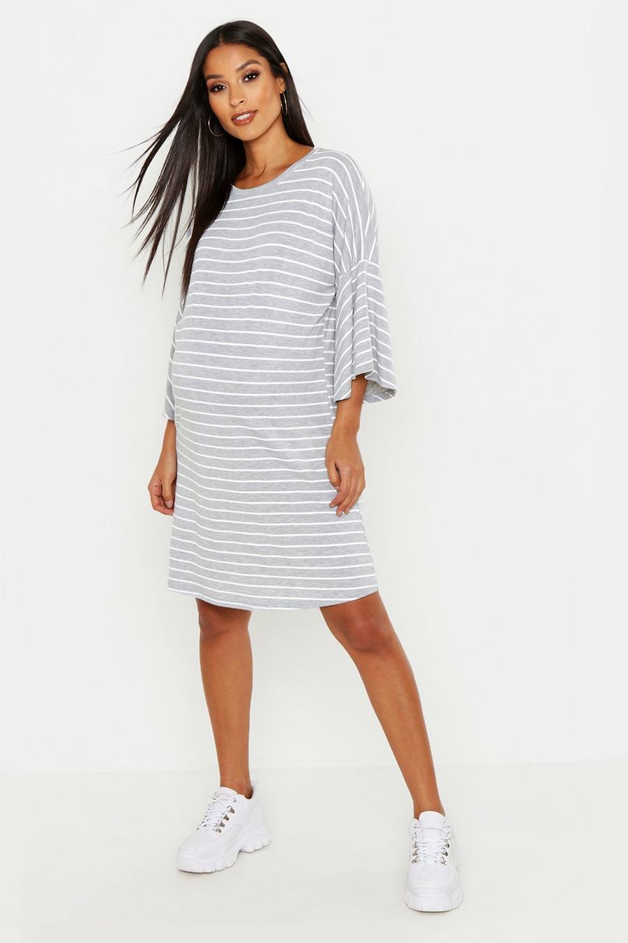 Maternity Stripe Frill Sleeve Tshirt Dress image number 1
