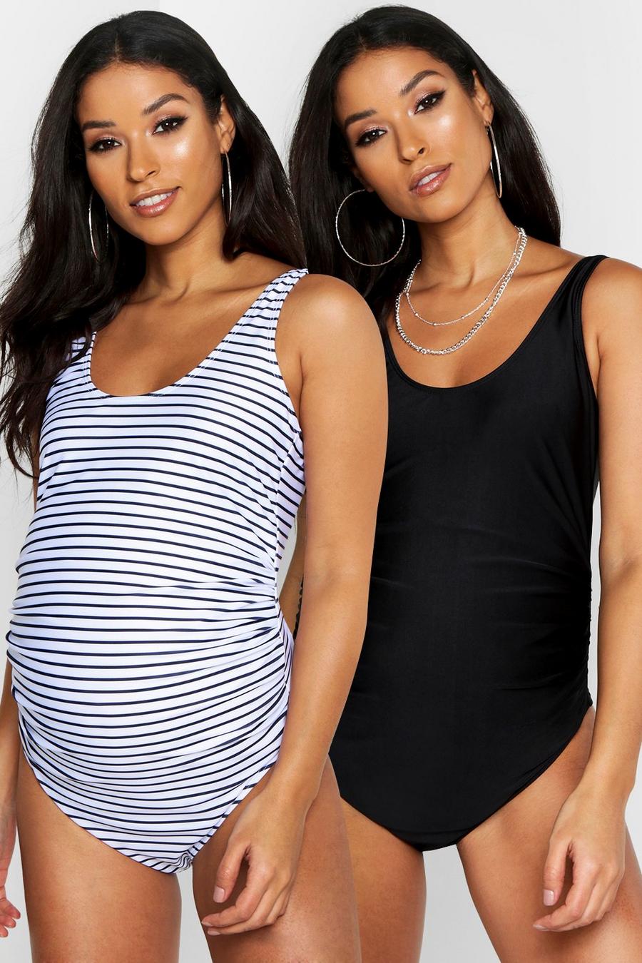 Maternity 2 Pack Solid And Stripe Swimsuit image number 1