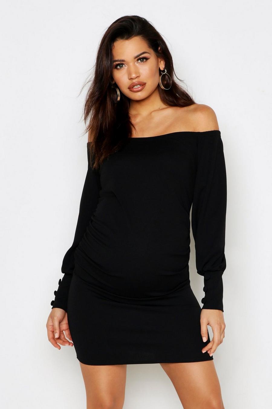 Black Maternity Off The Shoulder Puff Sleeve Midi Dress image number 1
